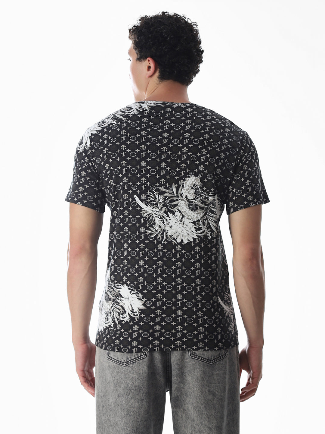 Black Abstract Print Cotton T-shirt