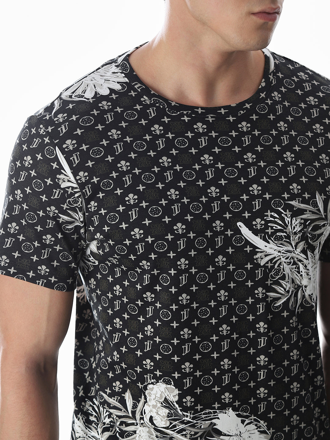 Black Abstract Print Cotton T-shirt