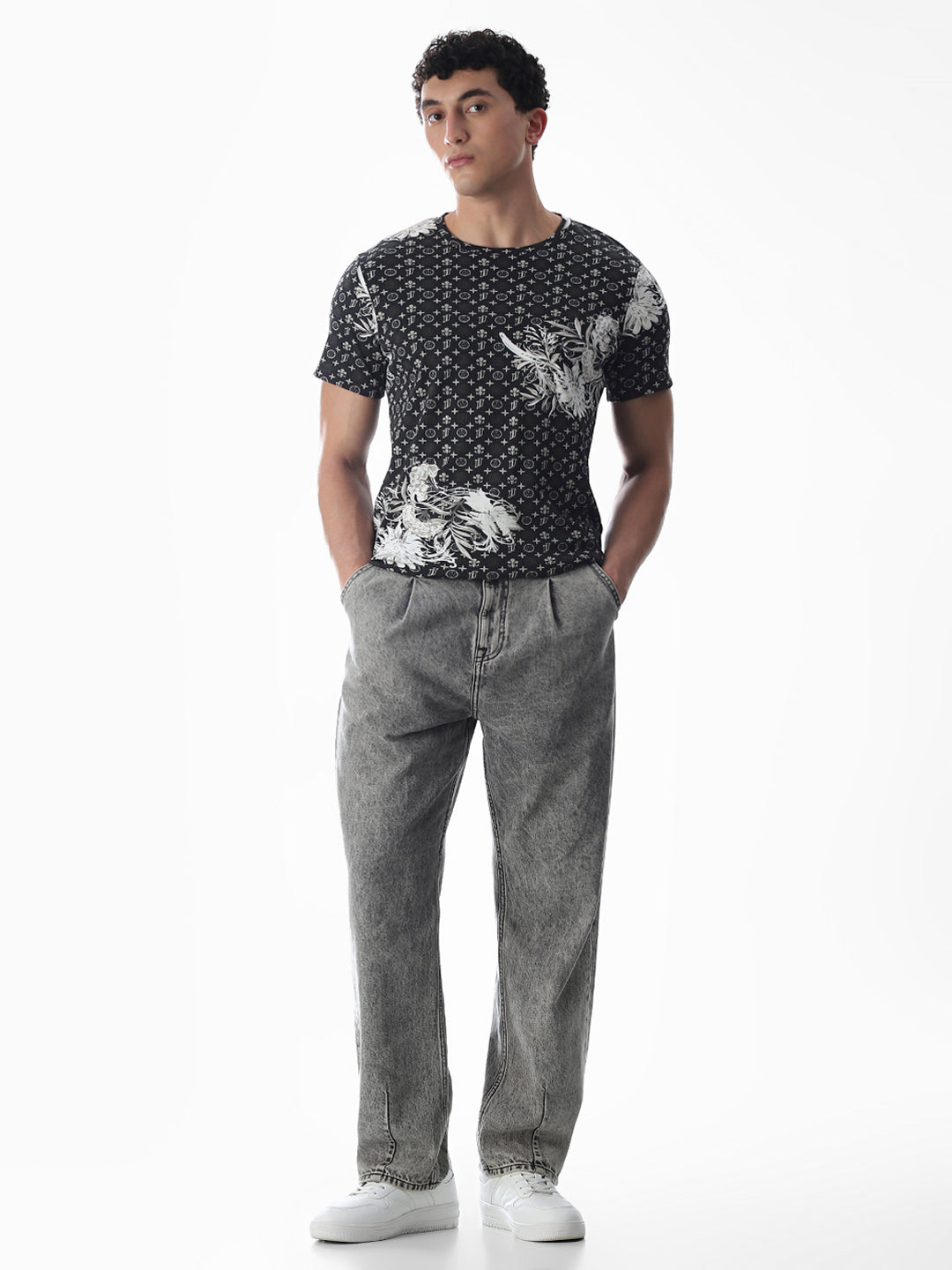 Black Abstract Print Cotton T-shirt