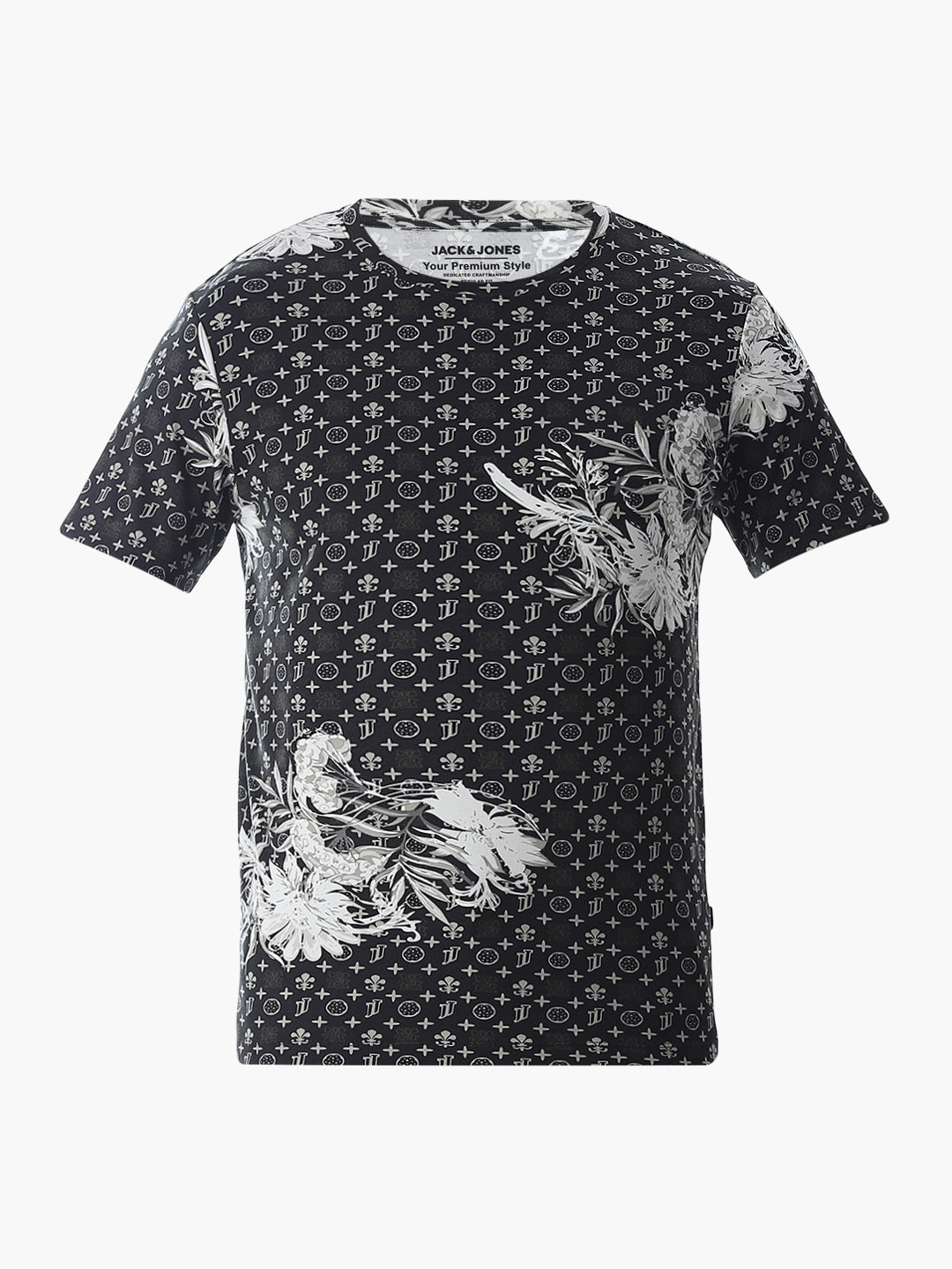 Black Abstract Print Cotton T-shirt