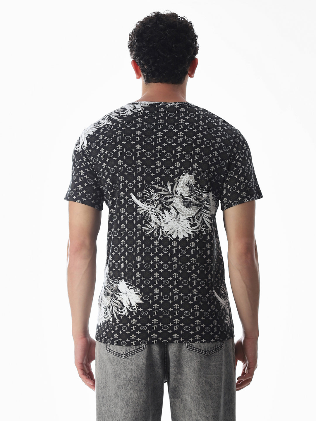 Black Abstract Print Cotton T-shirt