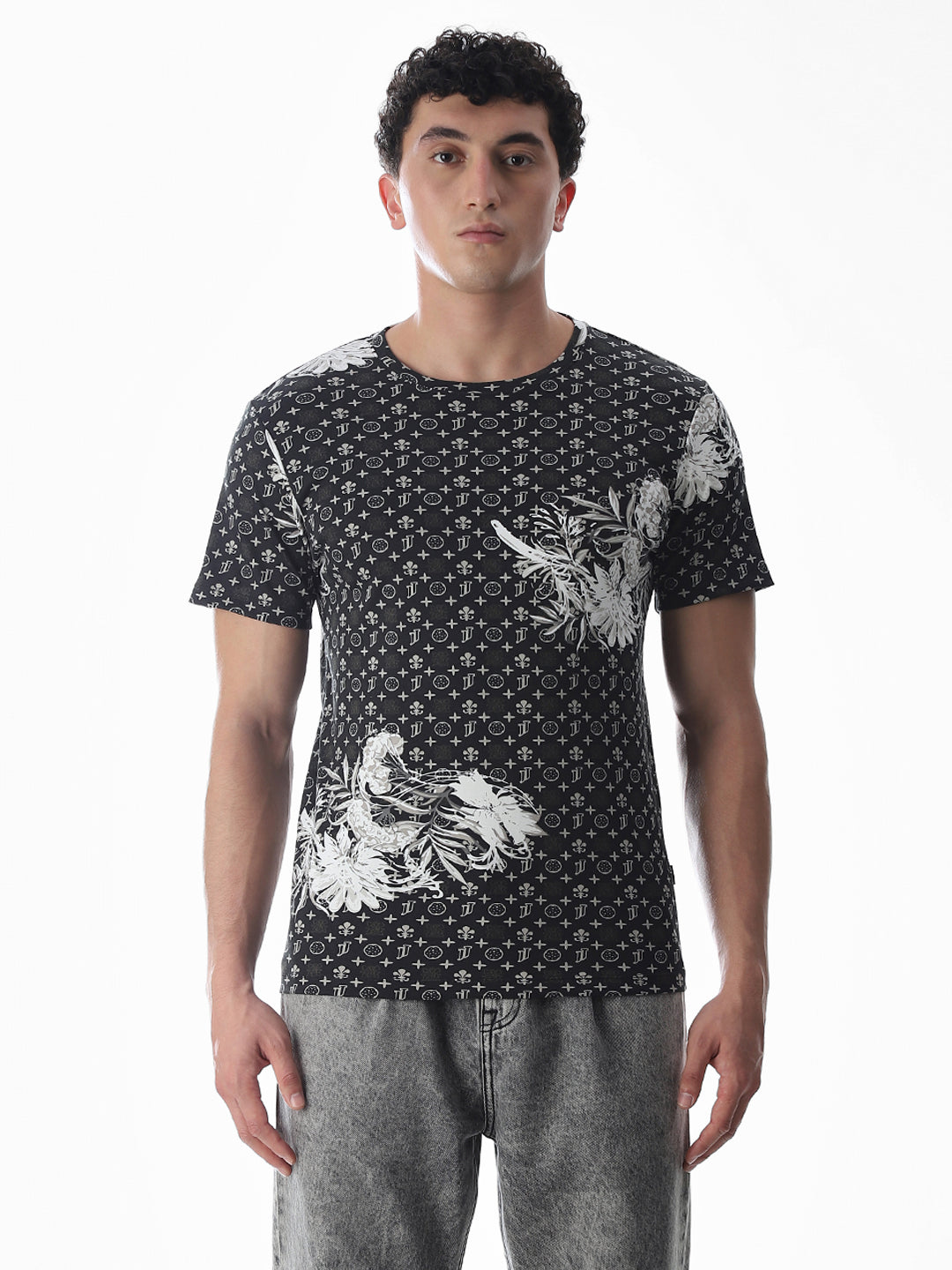 Black Abstract Print Cotton T-shirt