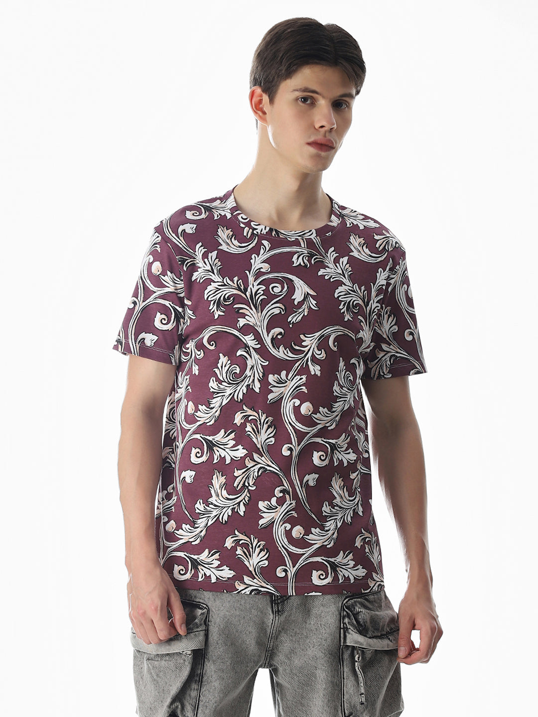Wine Abstract Print Cotton T-shirt