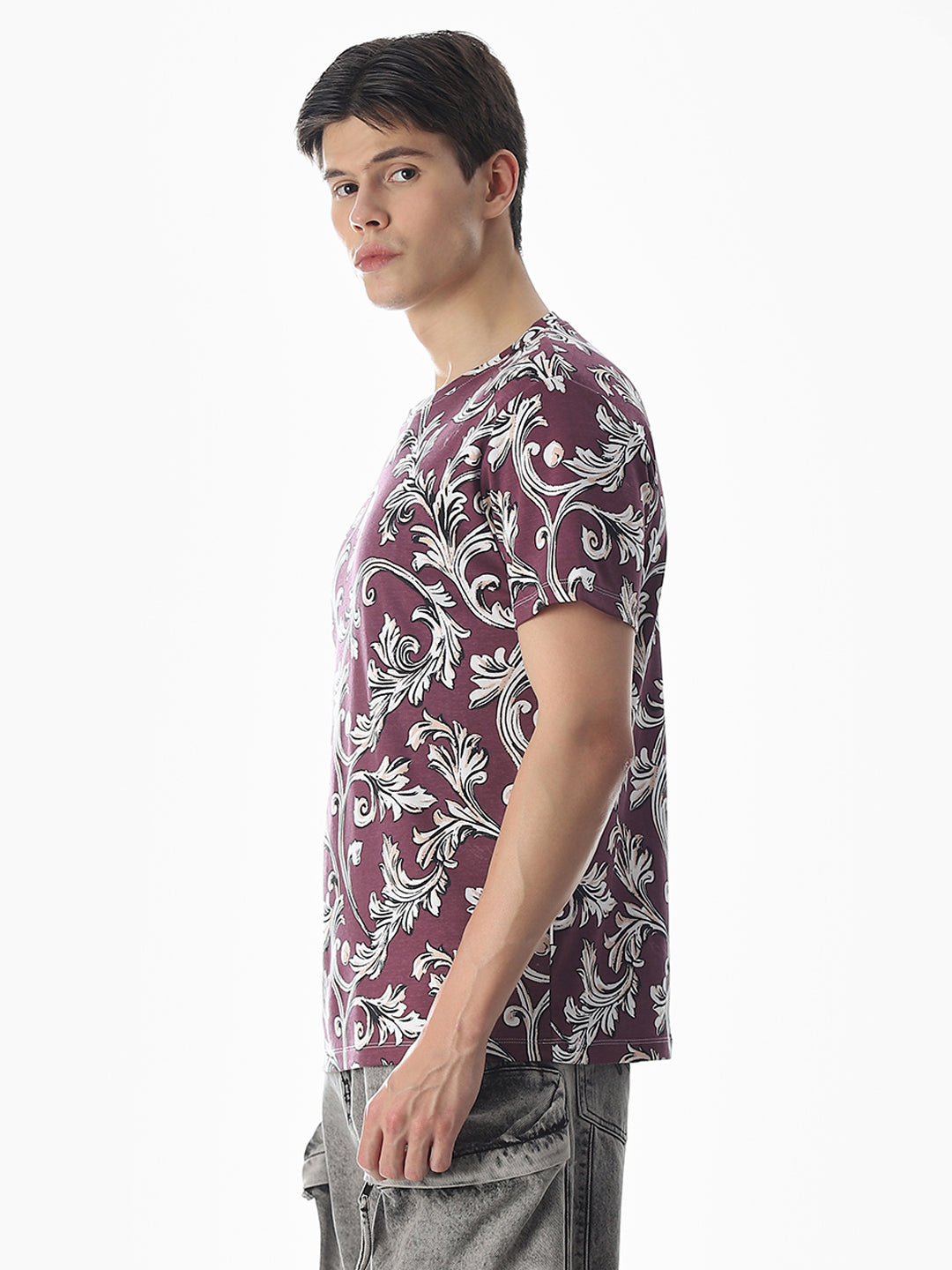 Wine Abstract Print Cotton T-shirt