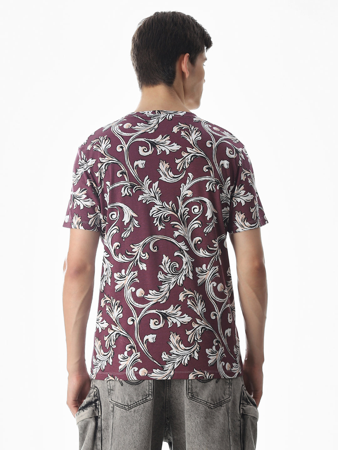 Wine Abstract Print Cotton T-shirt