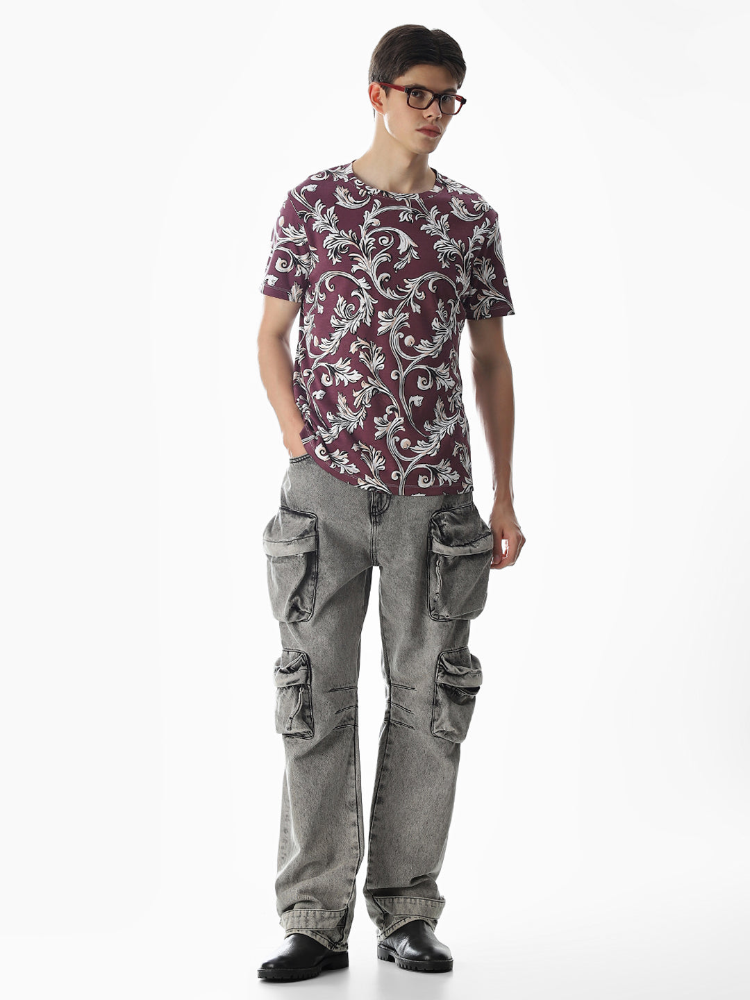 Wine Abstract Print Cotton T-shirt