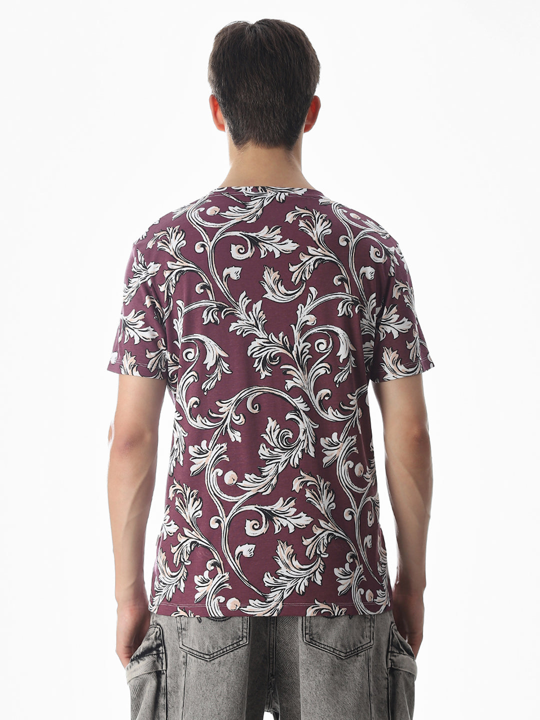 Wine Abstract Print Cotton T-shirt
