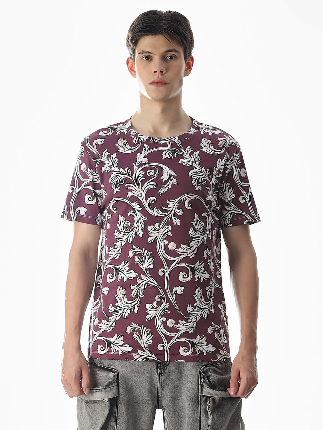 Wine Abstract Print Cotton T-shirt