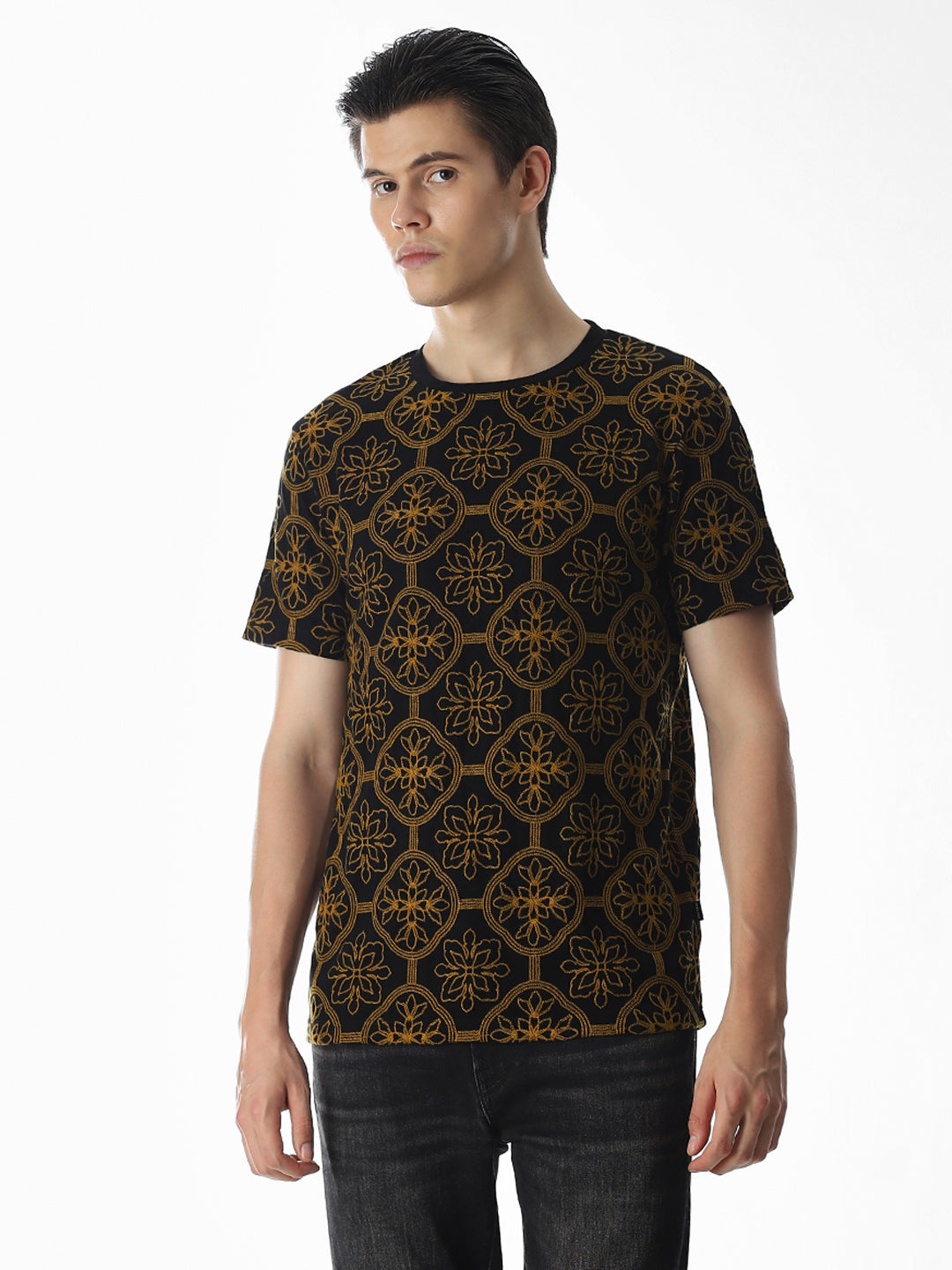 Black Embroidered Cotton T-shirt
