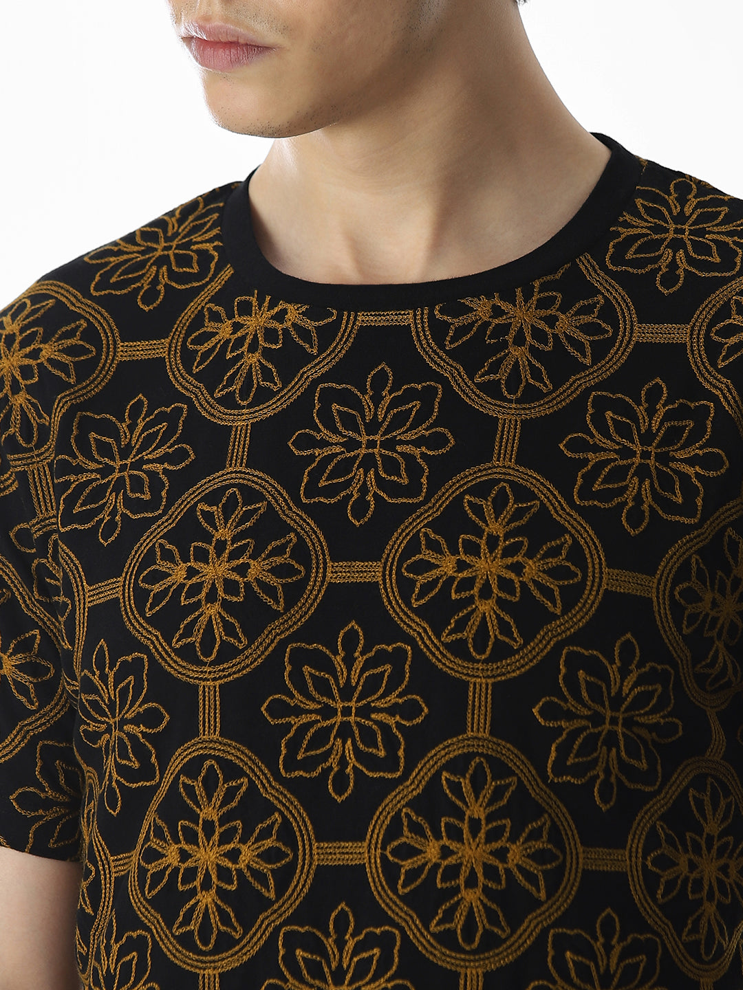 Black Embroidered Cotton T-shirt