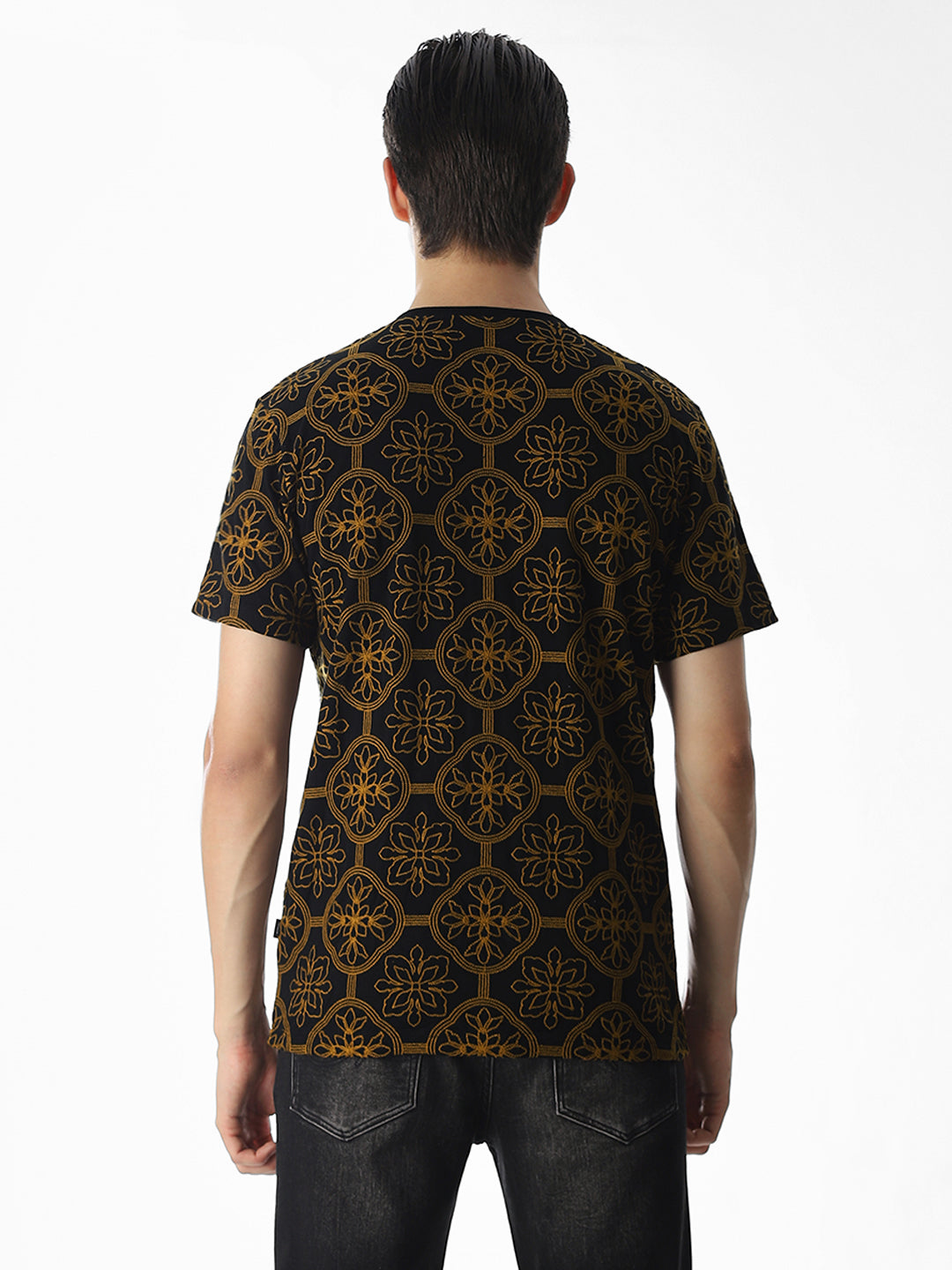 Black Embroidered Cotton T-shirt