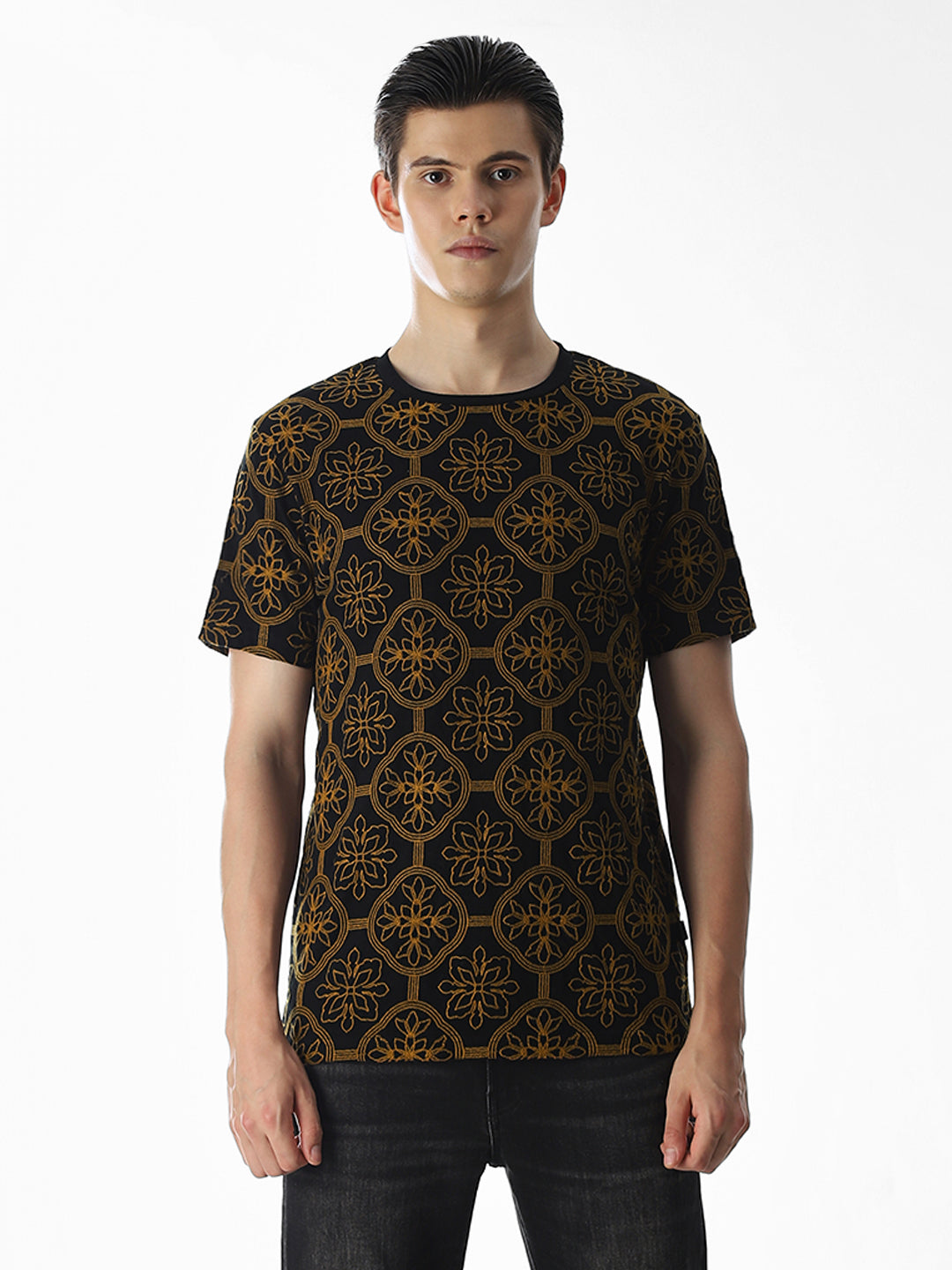 Black Embroidered Cotton T-shirt