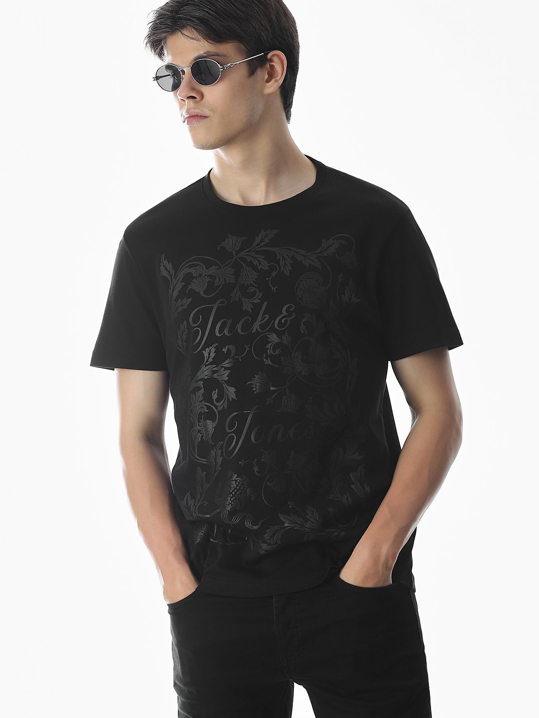 Black Abstract Print Cotton T-shirt