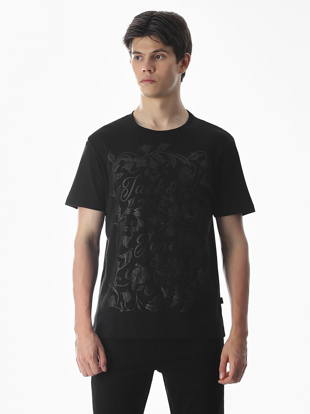 Black Abstract Print Cotton T-shirt