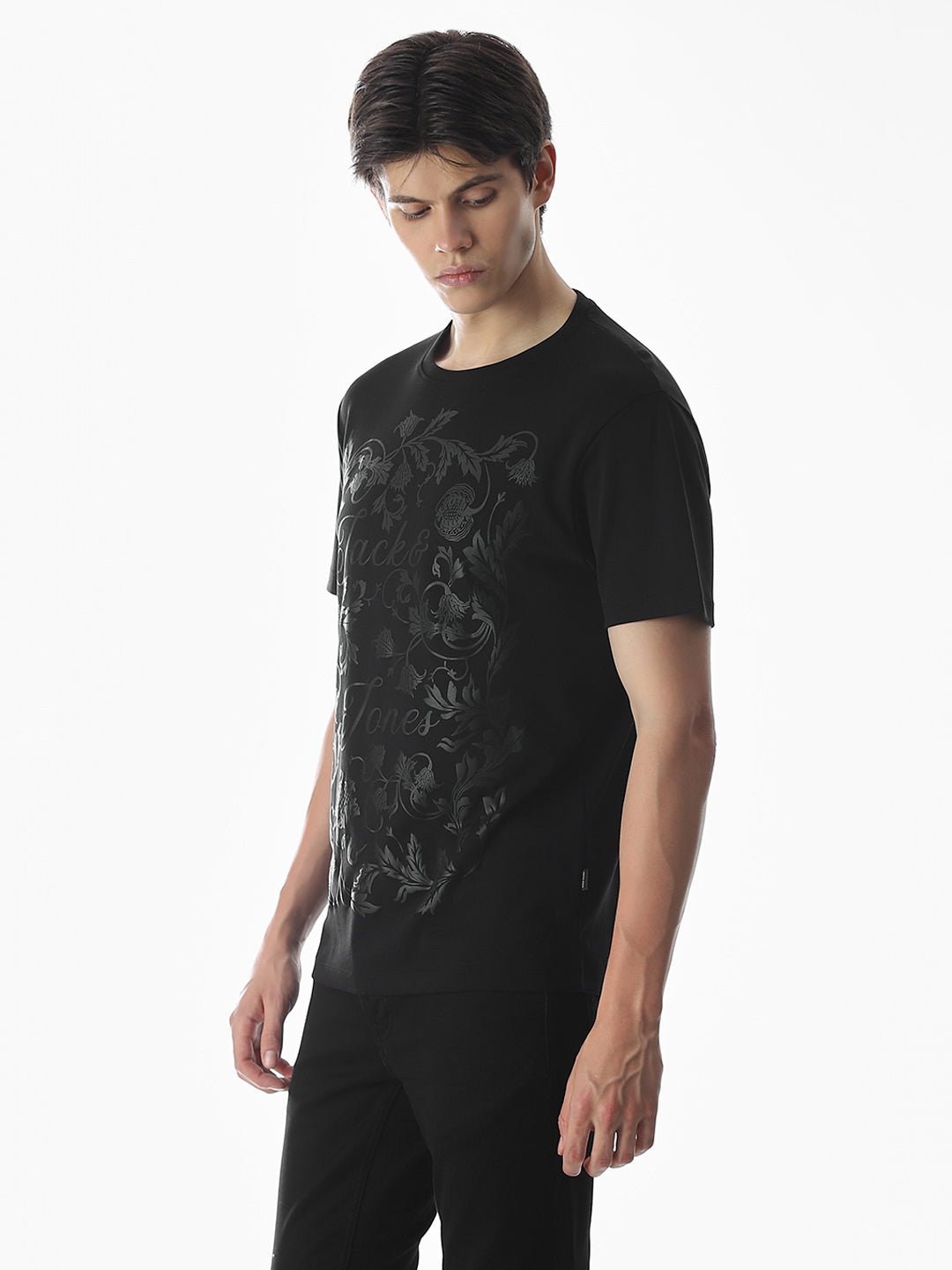 Black Abstract Print Cotton T-shirt