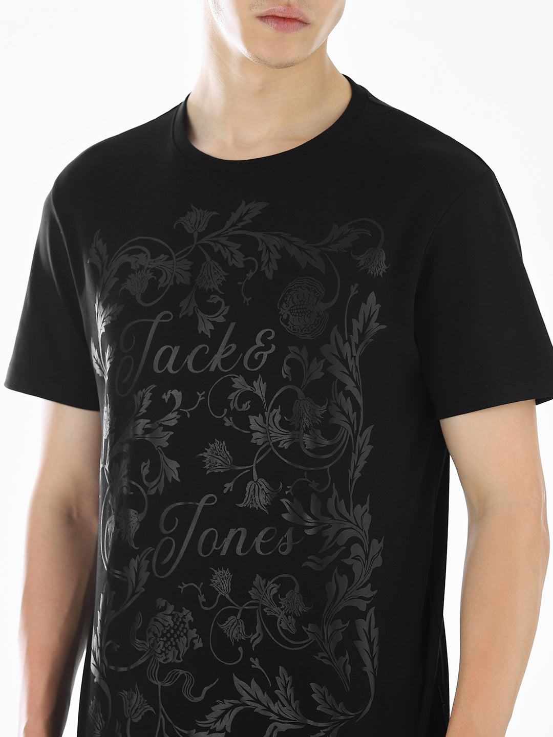 Black Abstract Print Cotton T-shirt