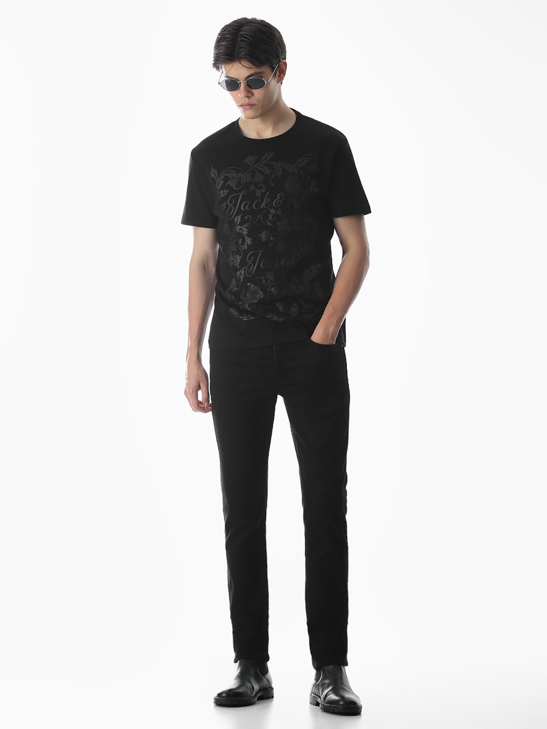 Black Abstract Print Cotton T-shirt