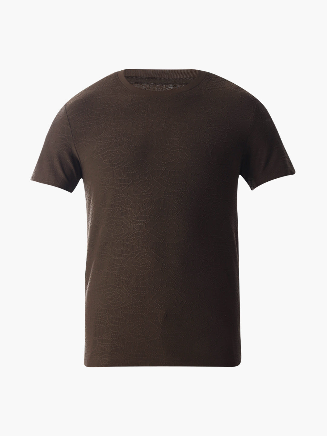 Self-Design Brown Crew Neck T-shirt