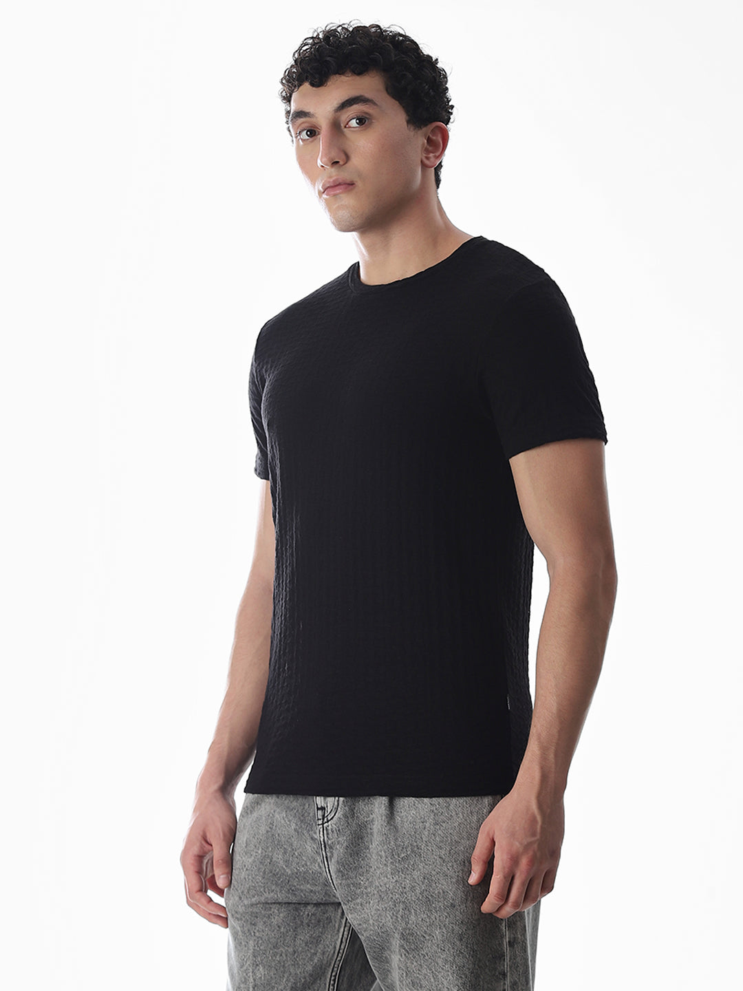 Black Jacquard Crew Neck T-shirt