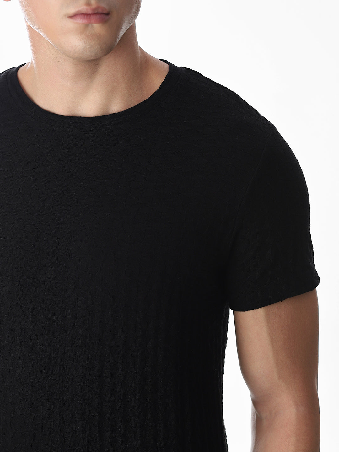 Black Jacquard Crew Neck T-shirt