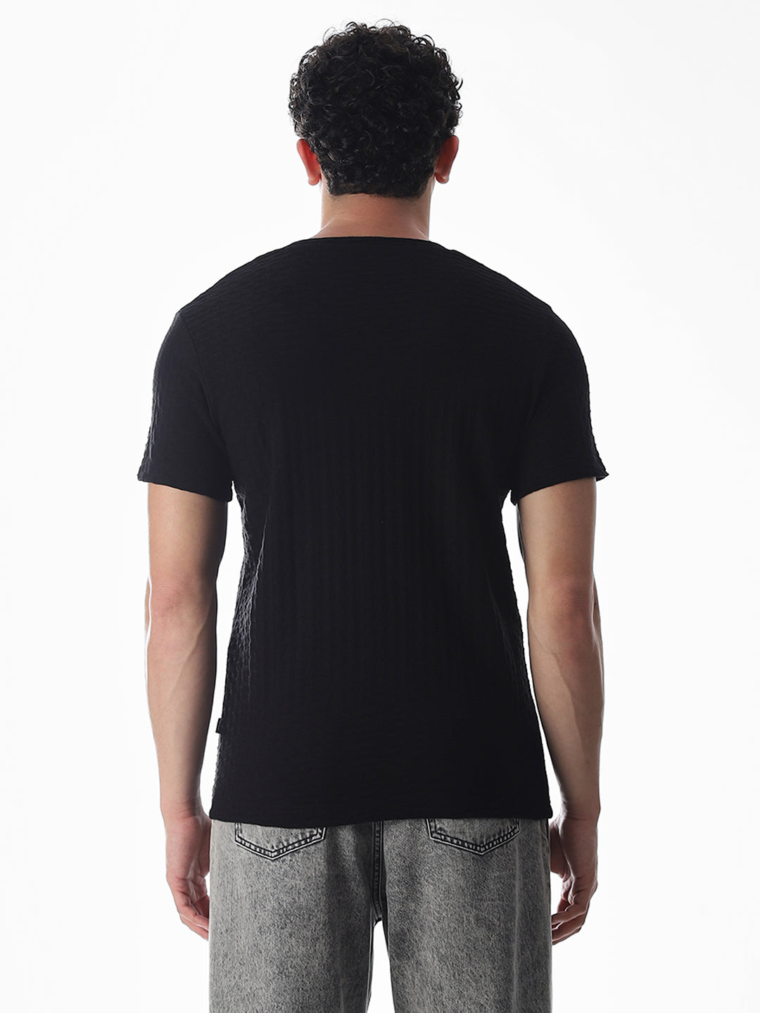 Black Jacquard Crew Neck T-shirt