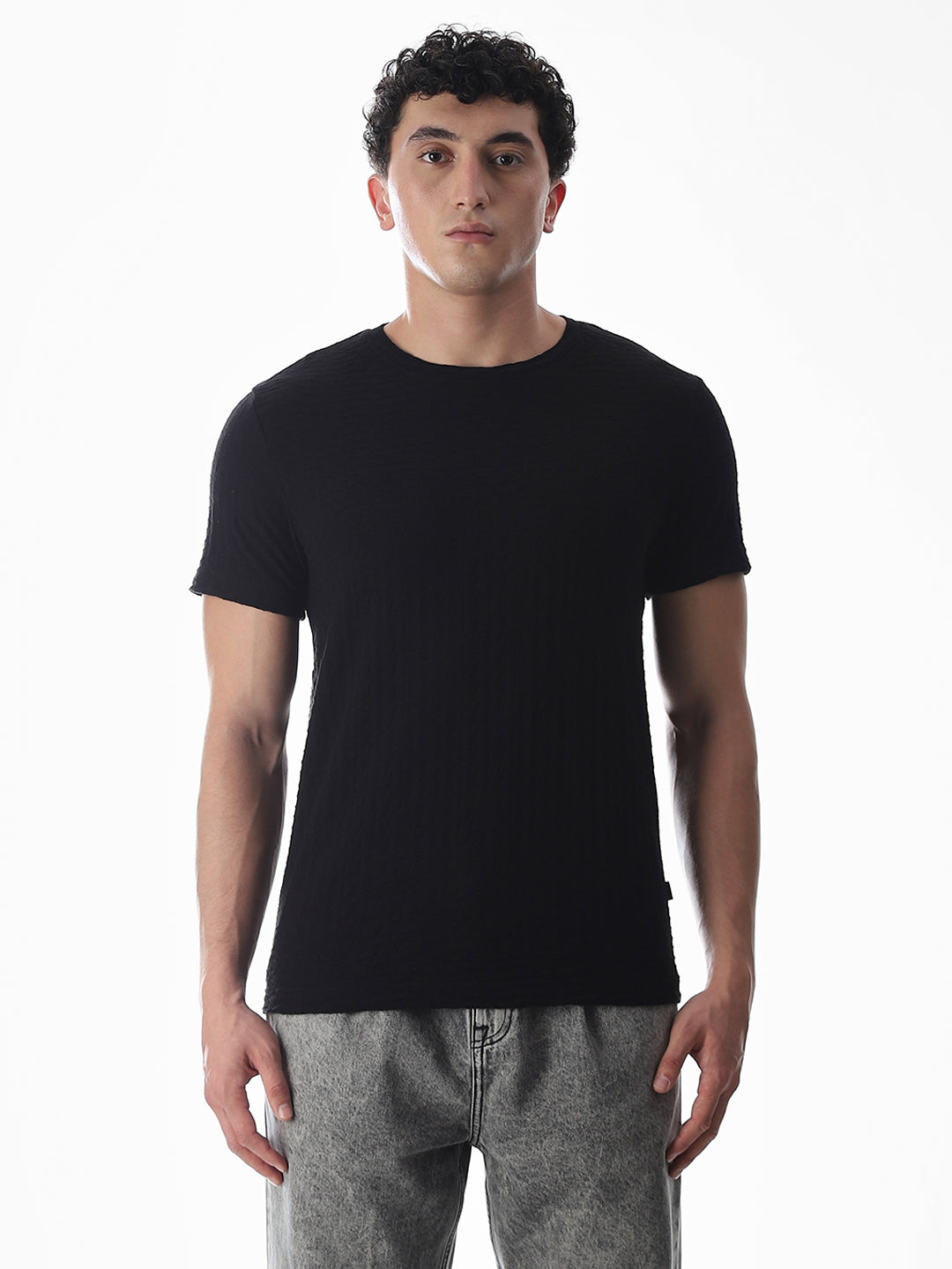 Black Jacquard Crew Neck T-shirt