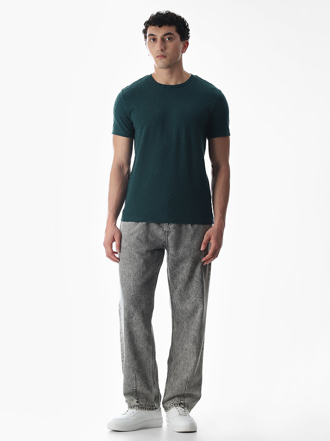 Green Jacquard Crew Neck T-shirt