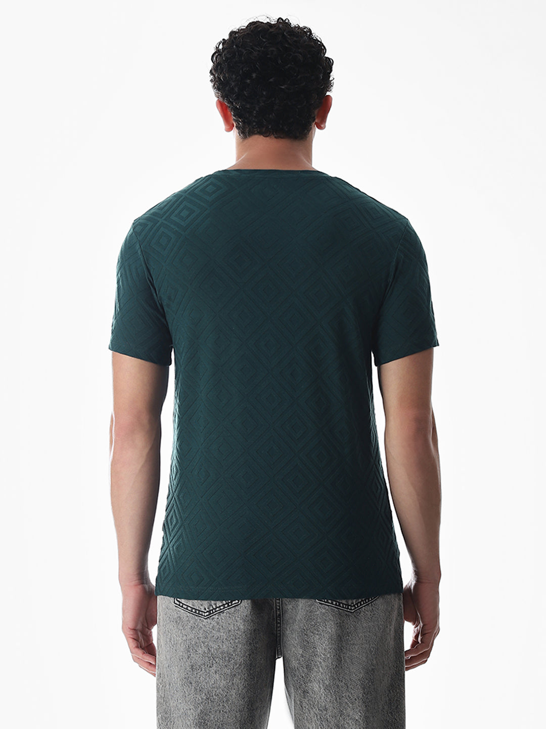 Green Jacquard Crew Neck T-shirt