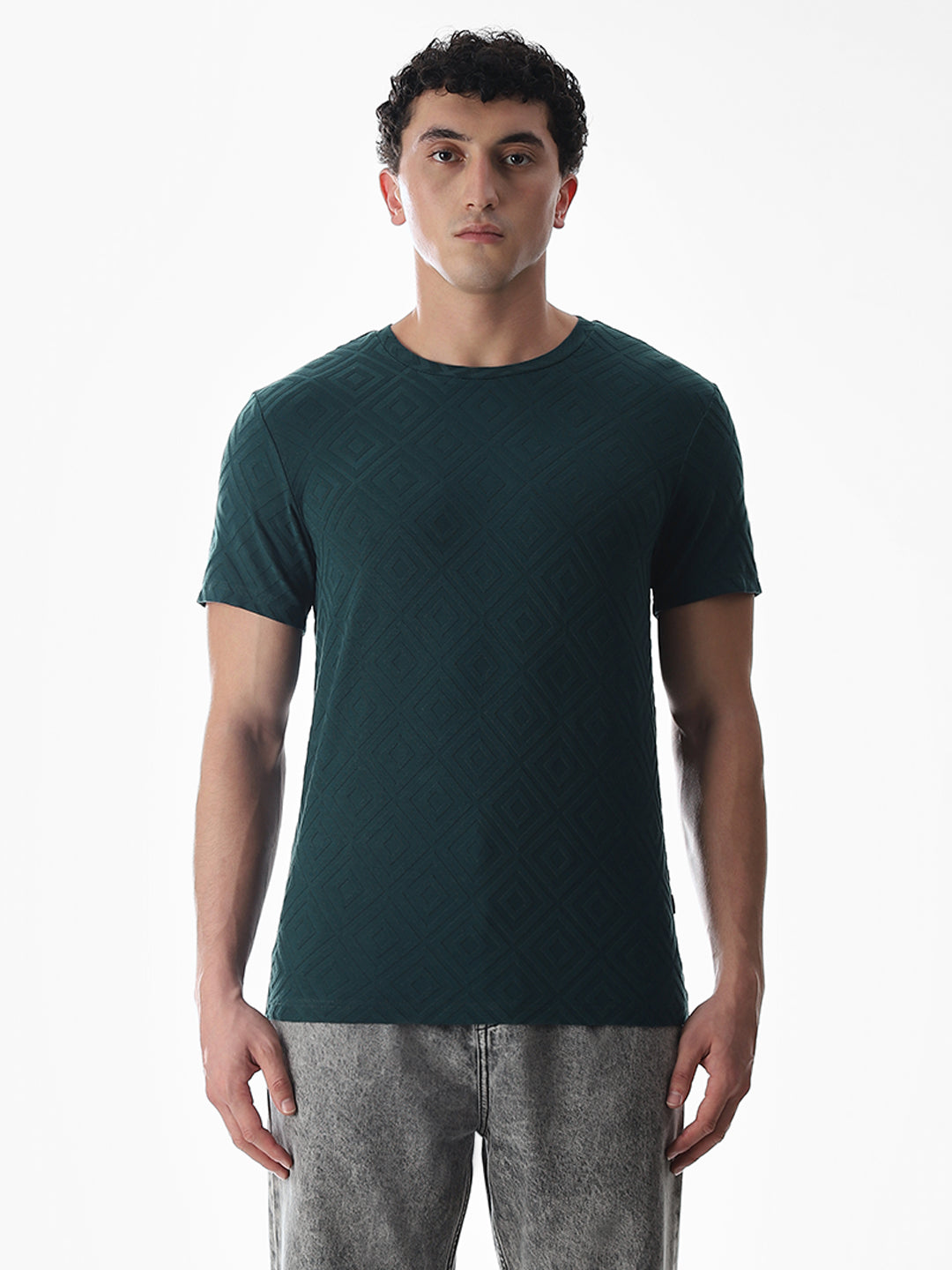 Green Jacquard Crew Neck T-shirt