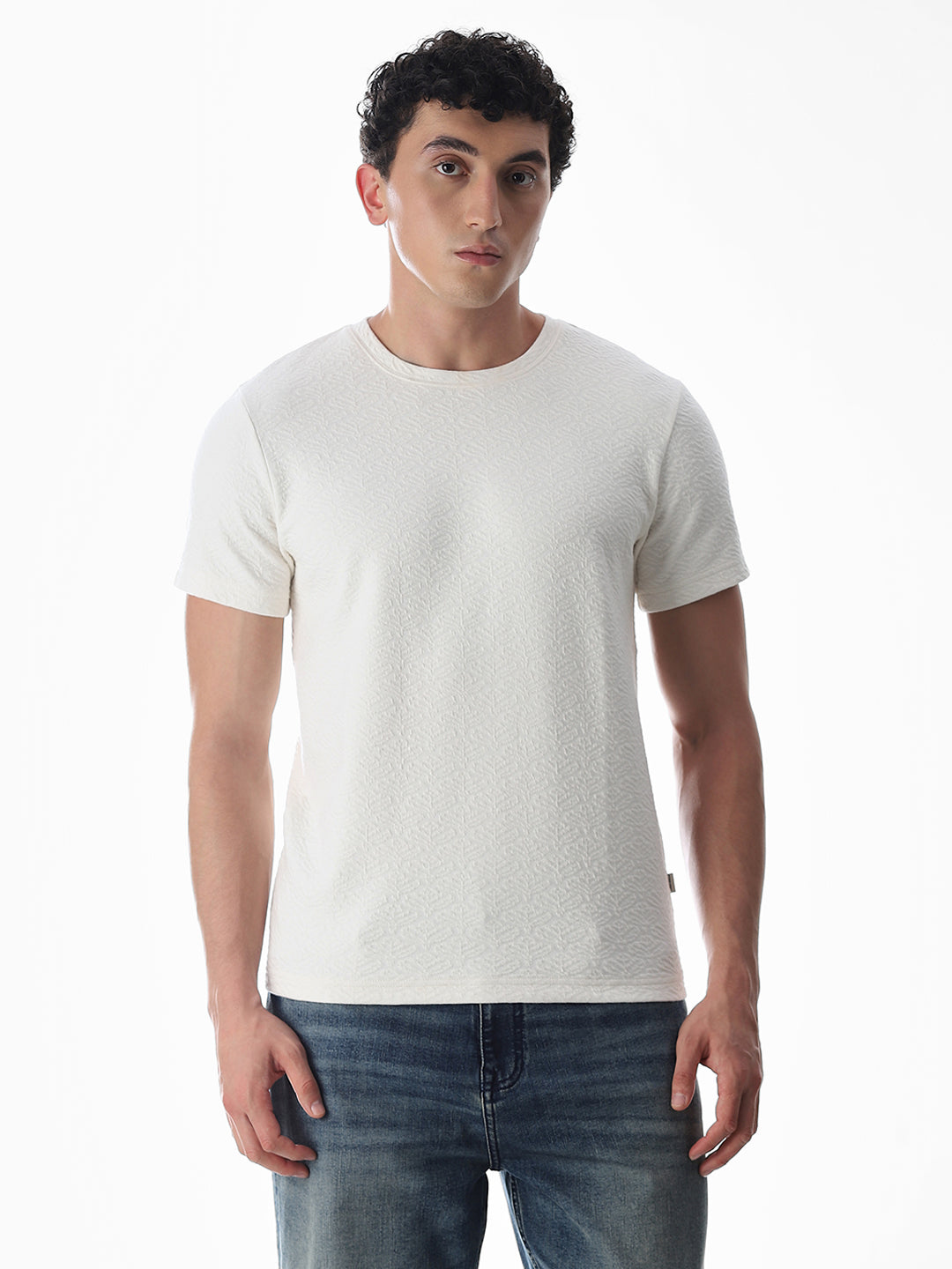 White Jacquard Crew Neck T-shirt