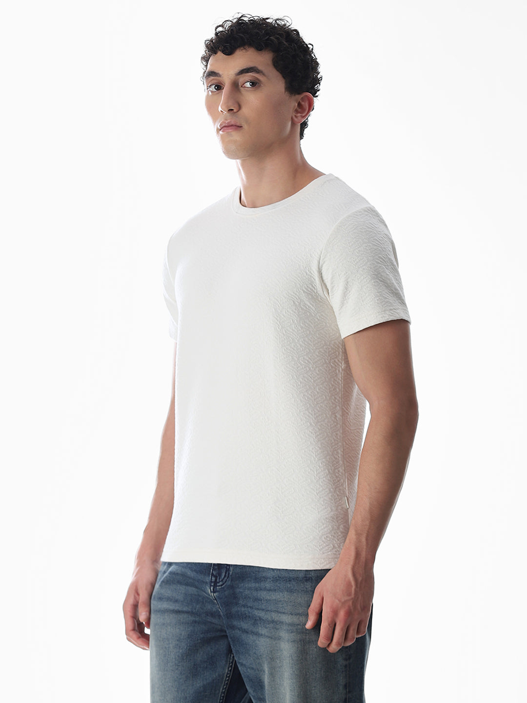 White Jacquard Crew Neck T-shirt