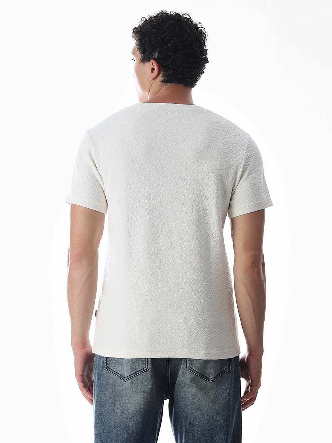 White Jacquard Crew Neck T-shirt