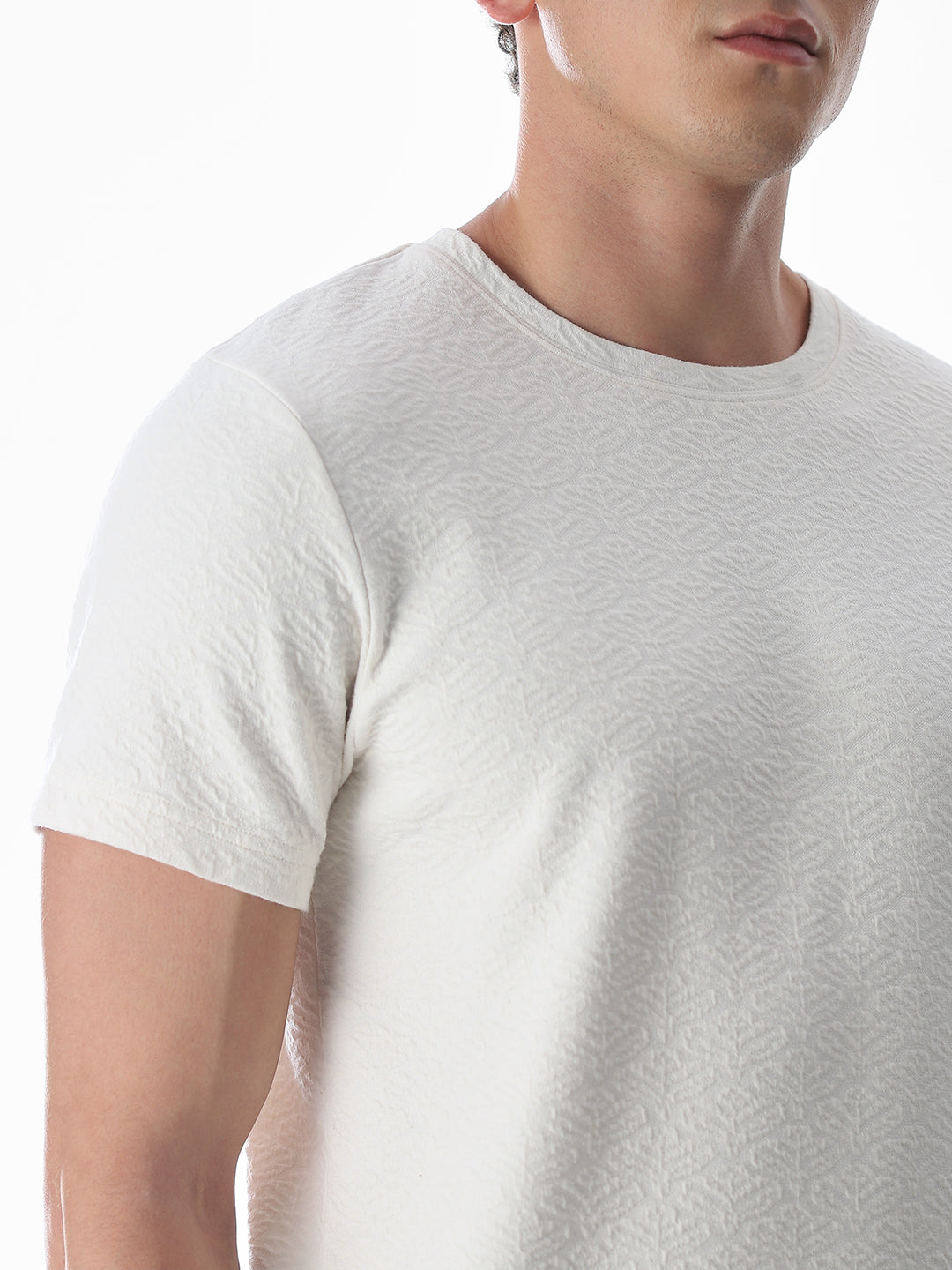 White Jacquard Crew Neck T-shirt