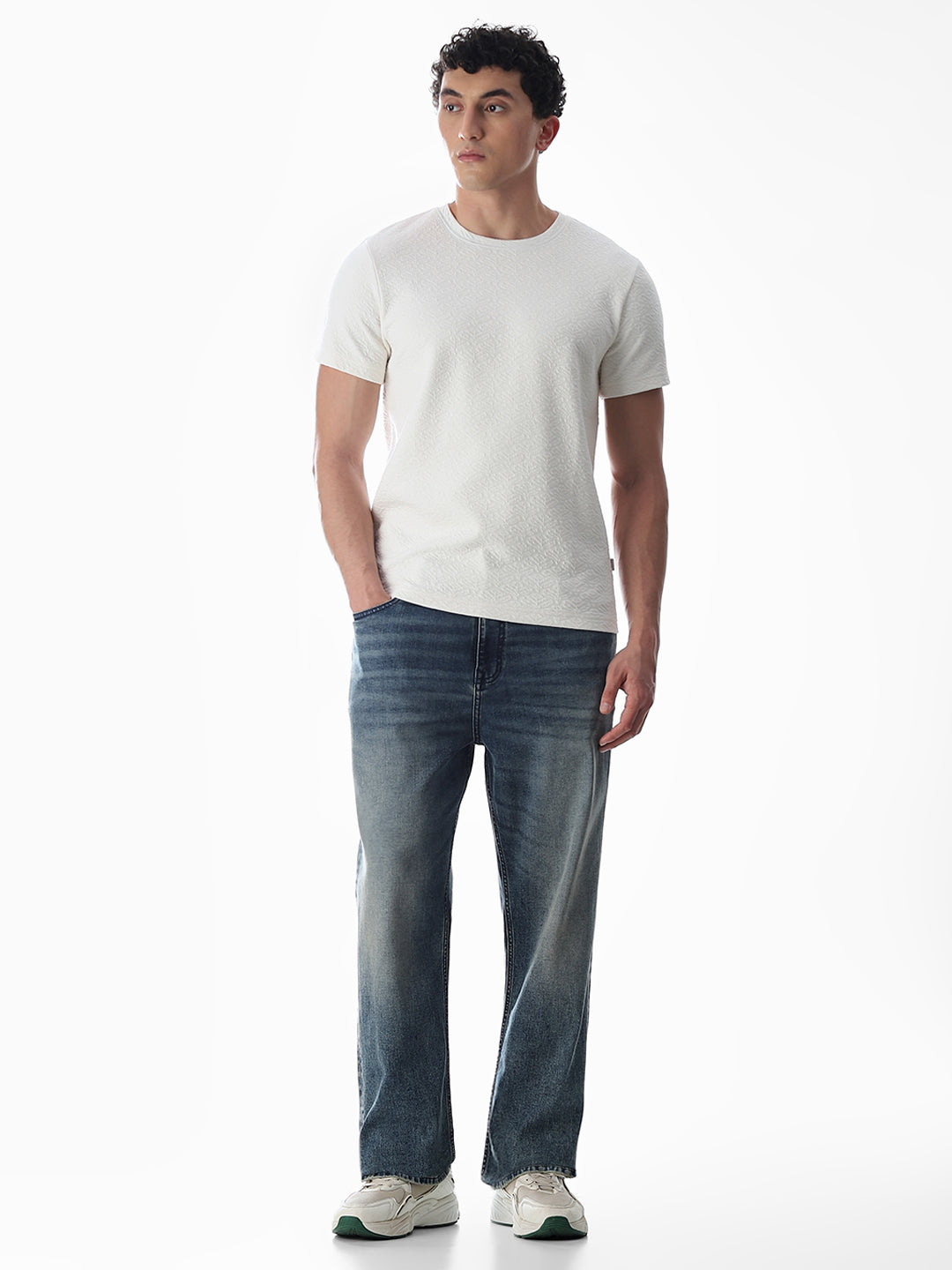 White Jacquard Crew Neck T-shirt