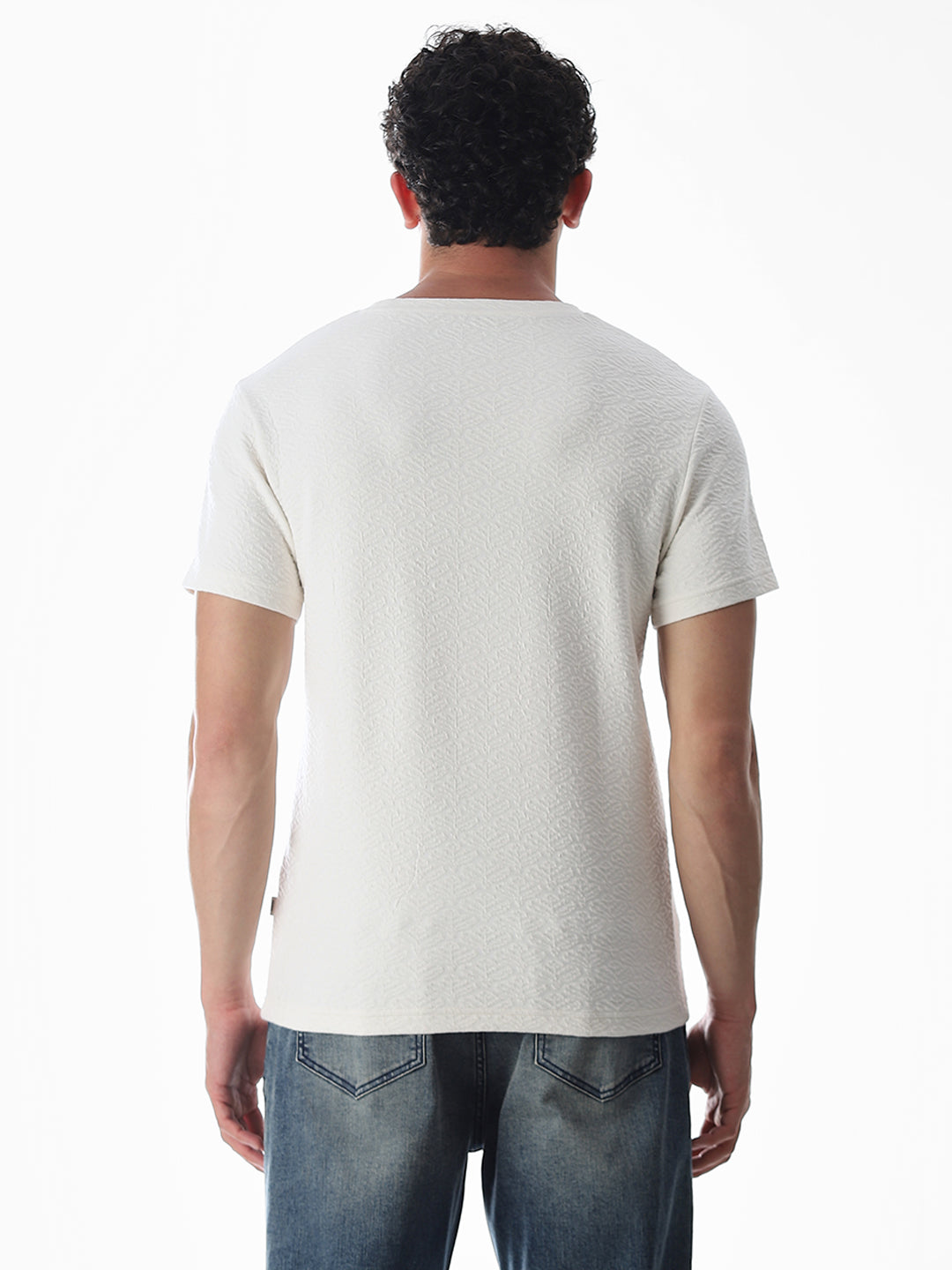 White Jacquard Crew Neck T-shirt
