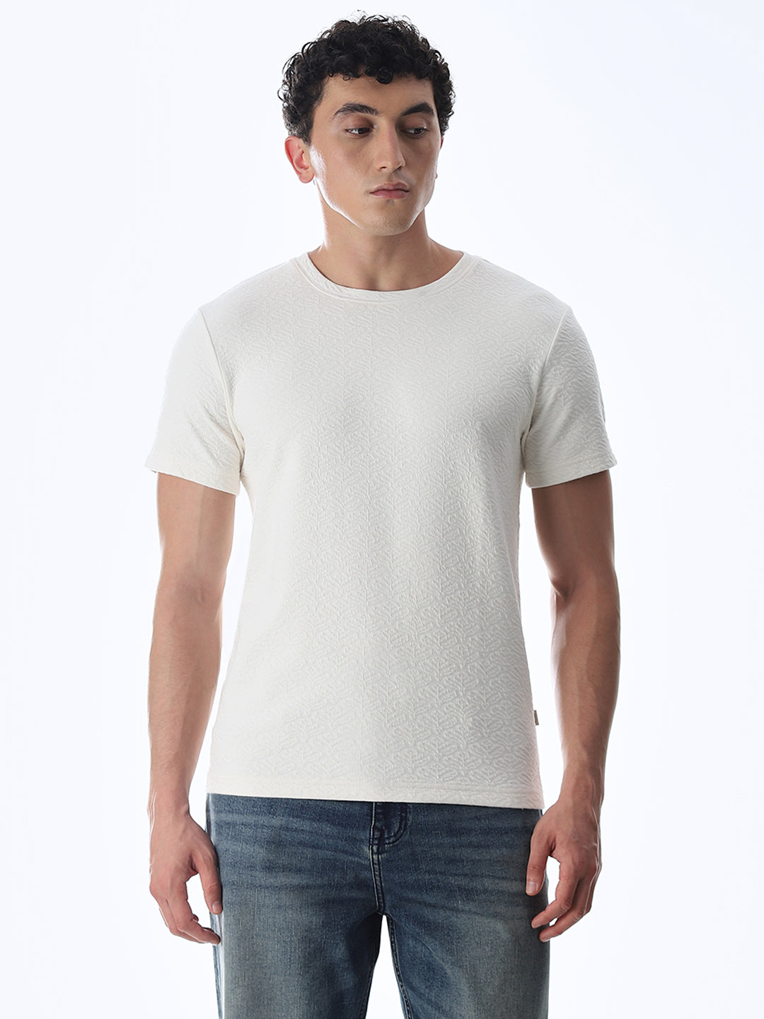 White Jacquard Crew Neck T-shirt