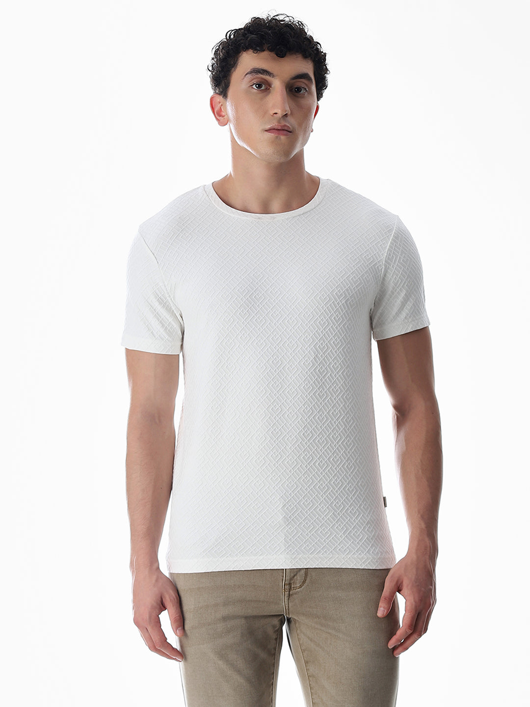 White Jacquard Crew Neck T-shirt