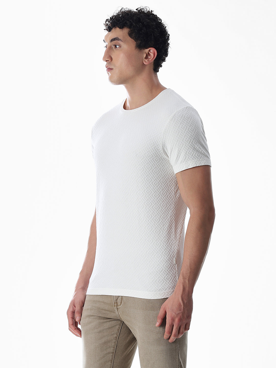White Jacquard Crew Neck T-shirt