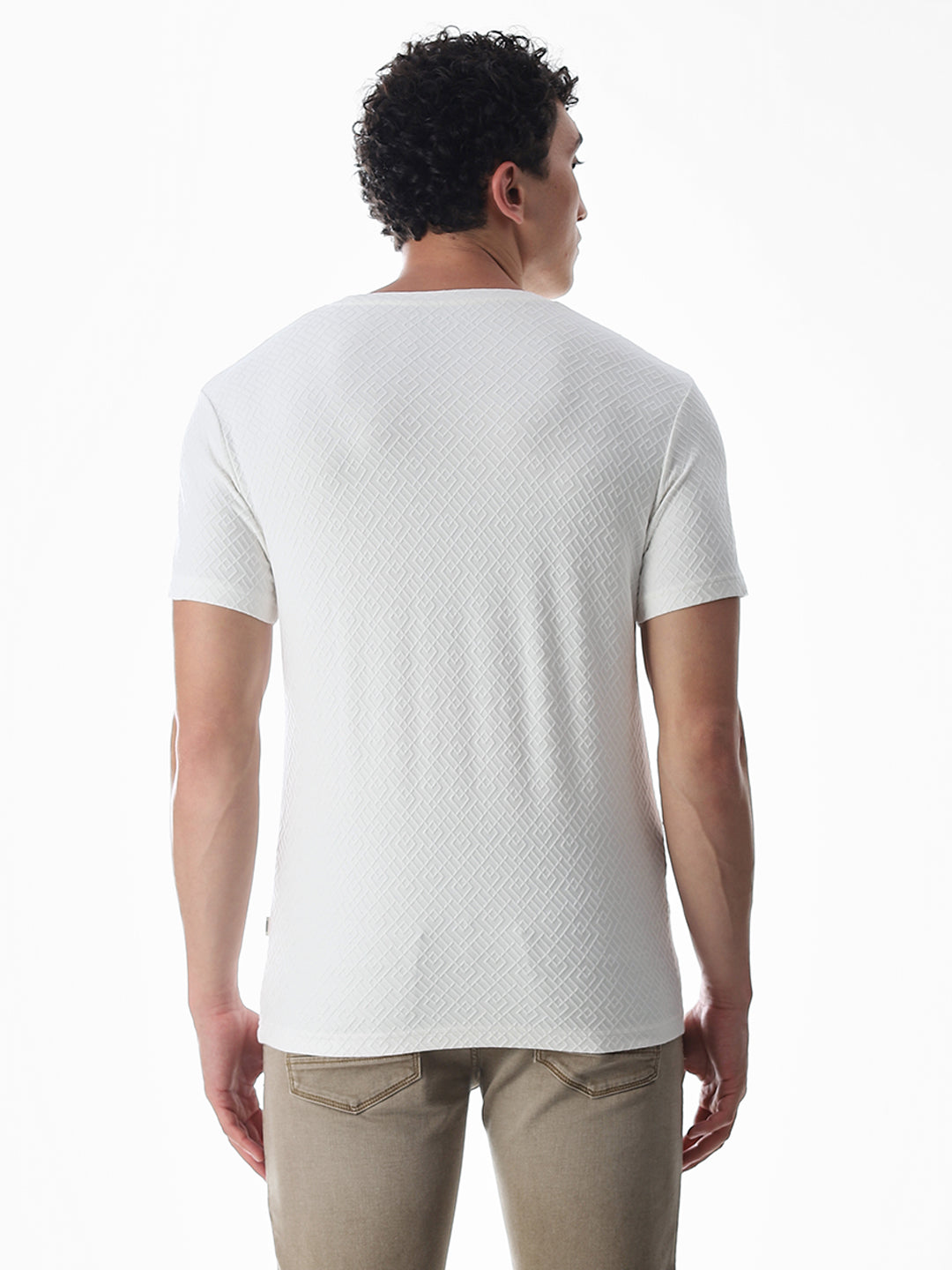 White Jacquard Crew Neck T-shirt