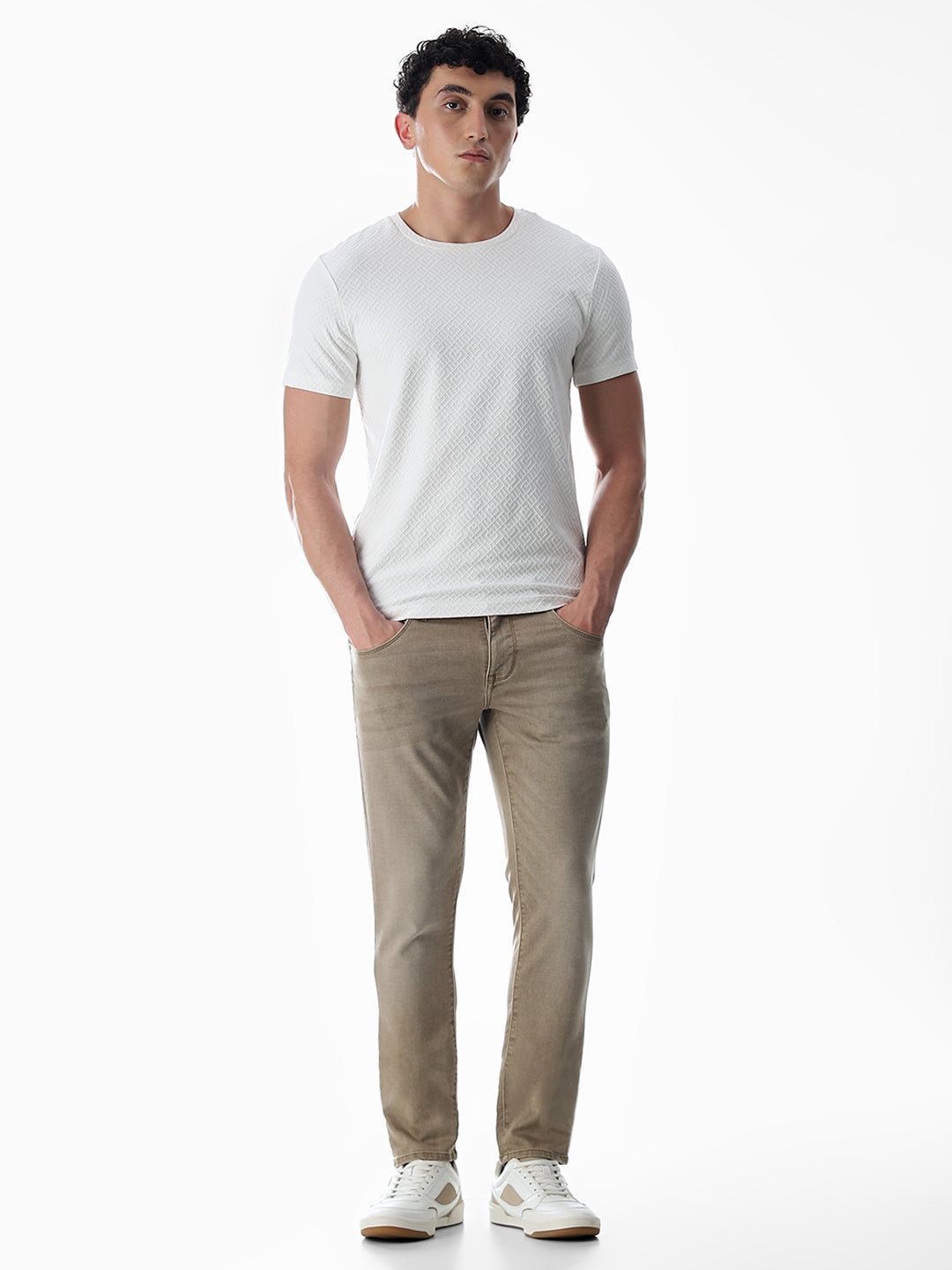 White Jacquard Crew Neck T-shirt