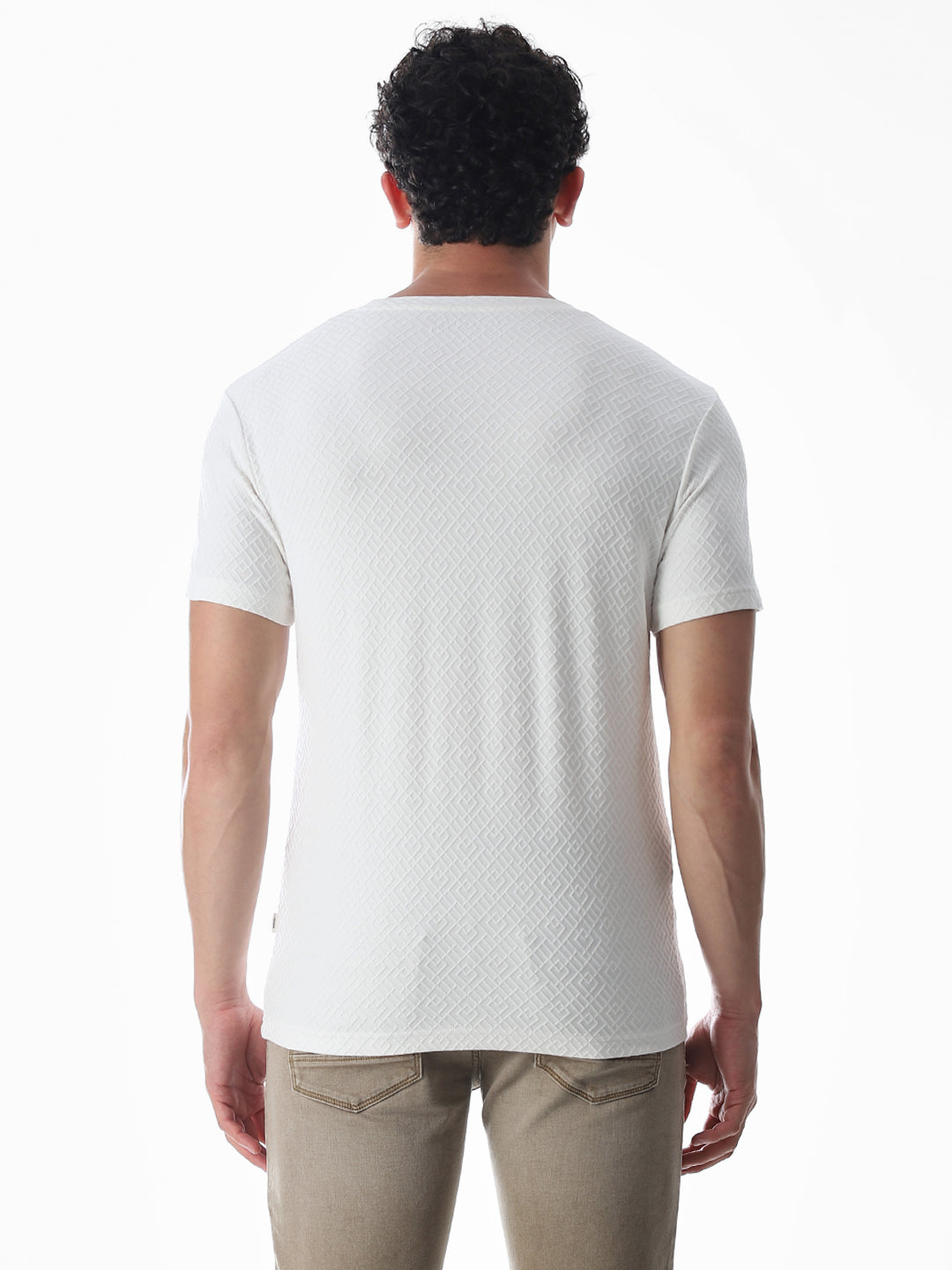 White Jacquard Crew Neck T-shirt