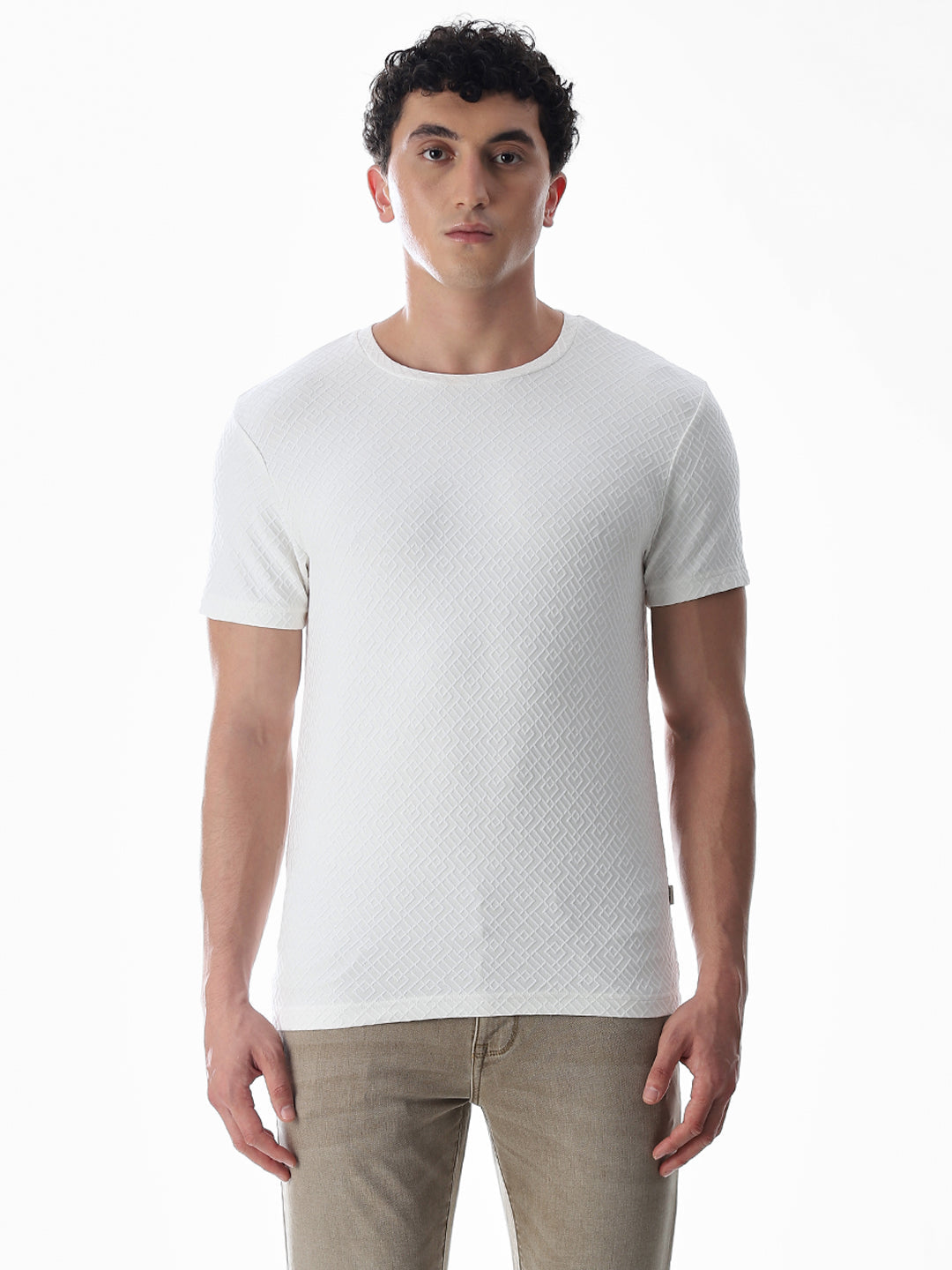 White Jacquard Crew Neck T-shirt