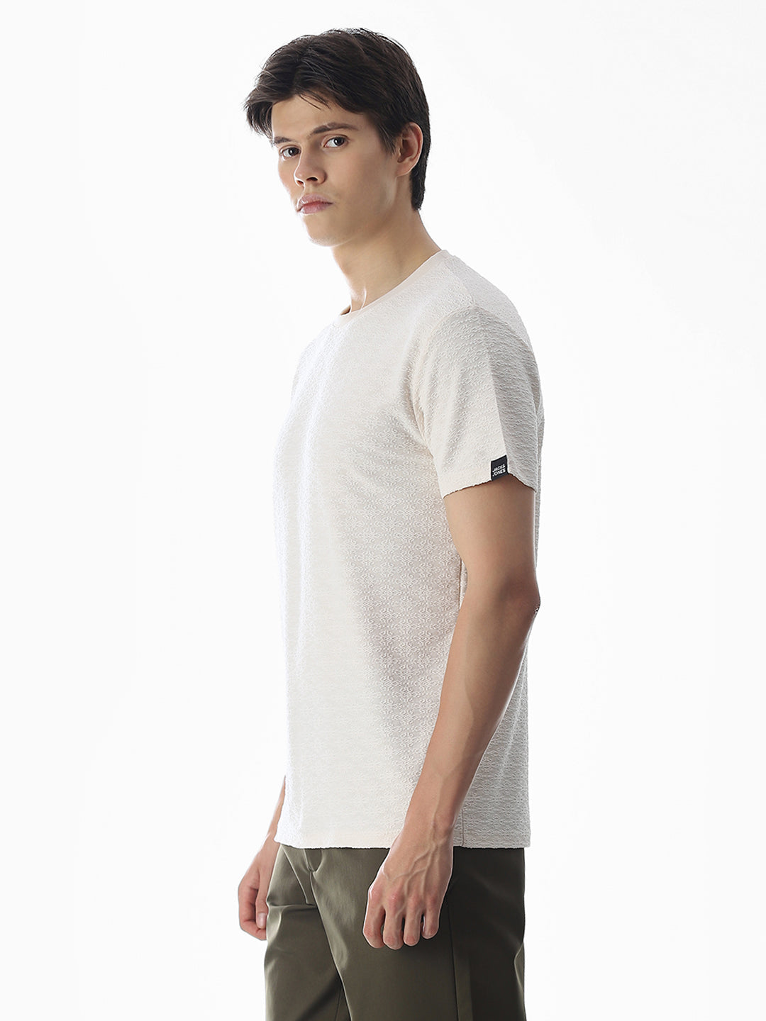 White Jacquard Crew Neck T-shirt