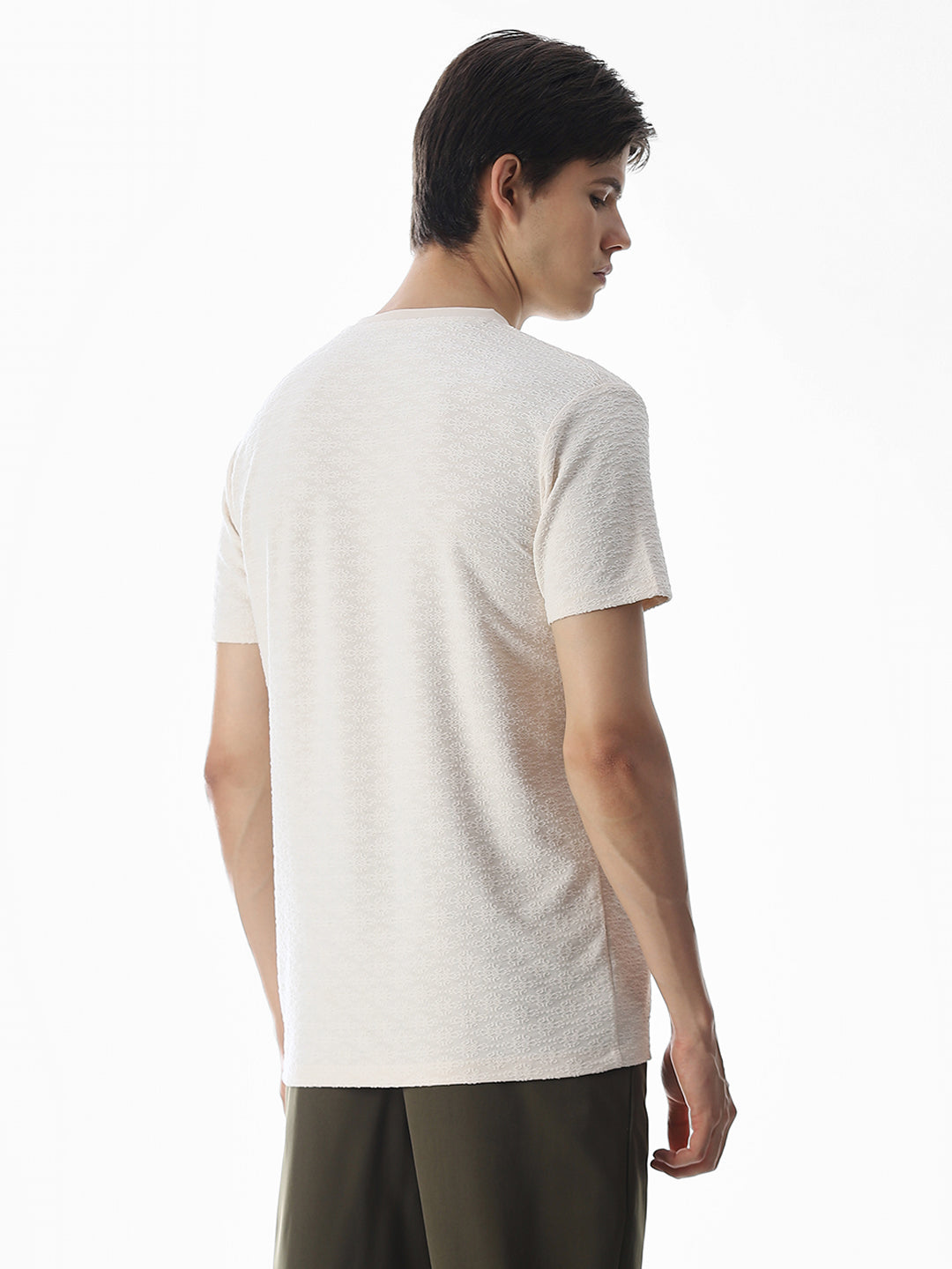 White Jacquard Crew Neck T-shirt