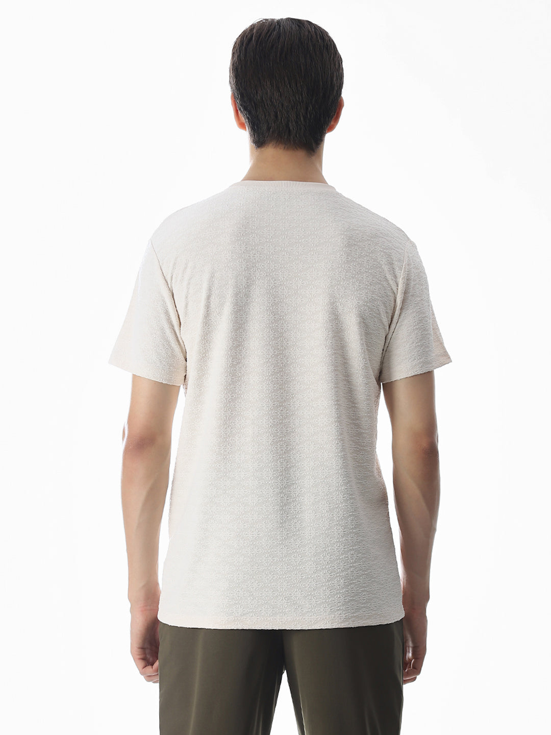 White Jacquard Crew Neck T-shirt