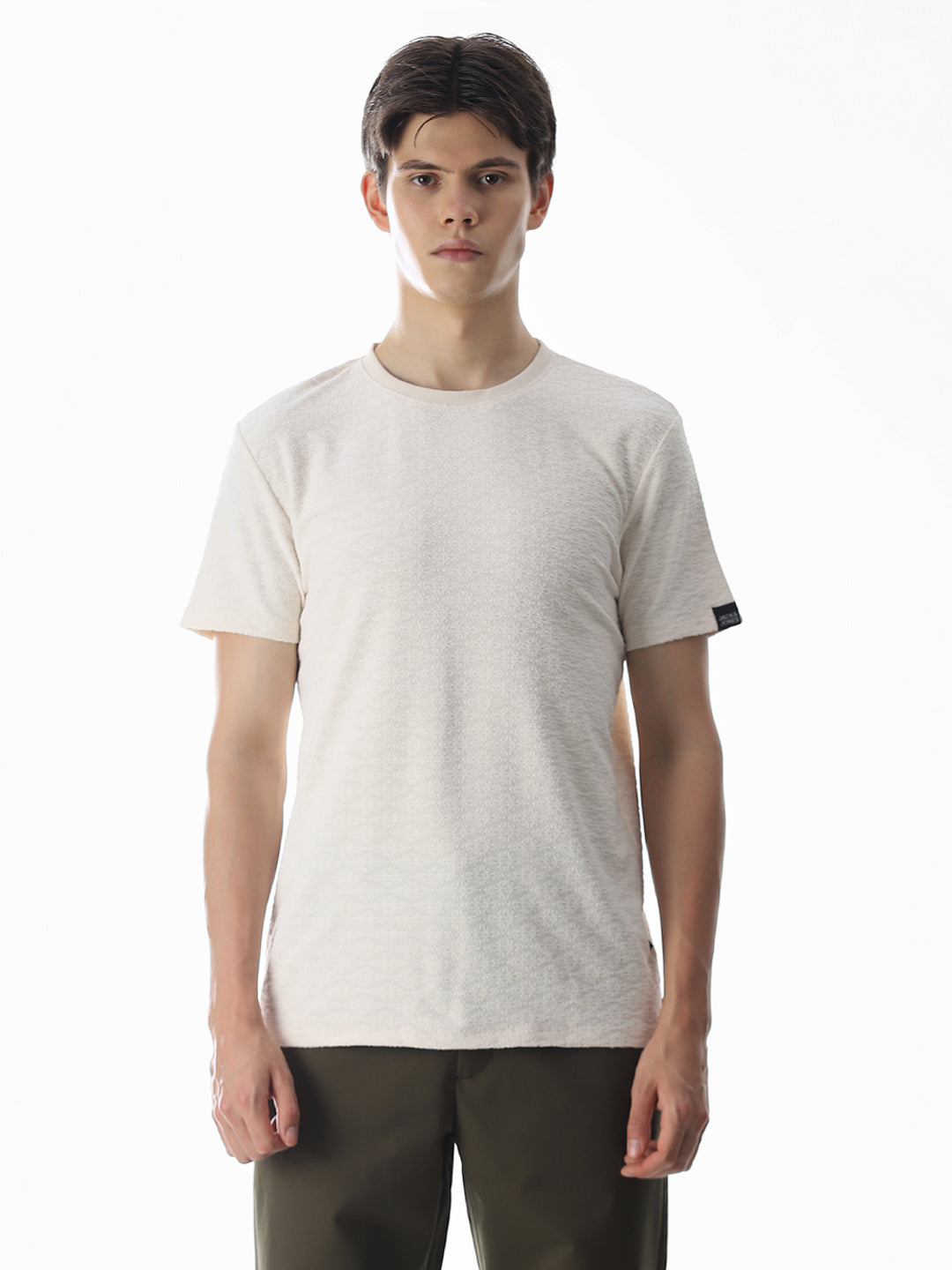 White Jacquard Crew Neck T-shirt