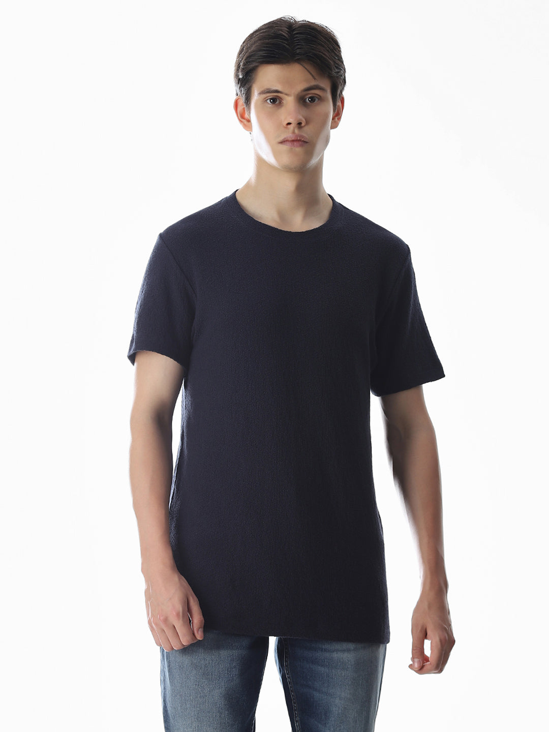 Navy Blue Cotton Crew Neck T-shirt