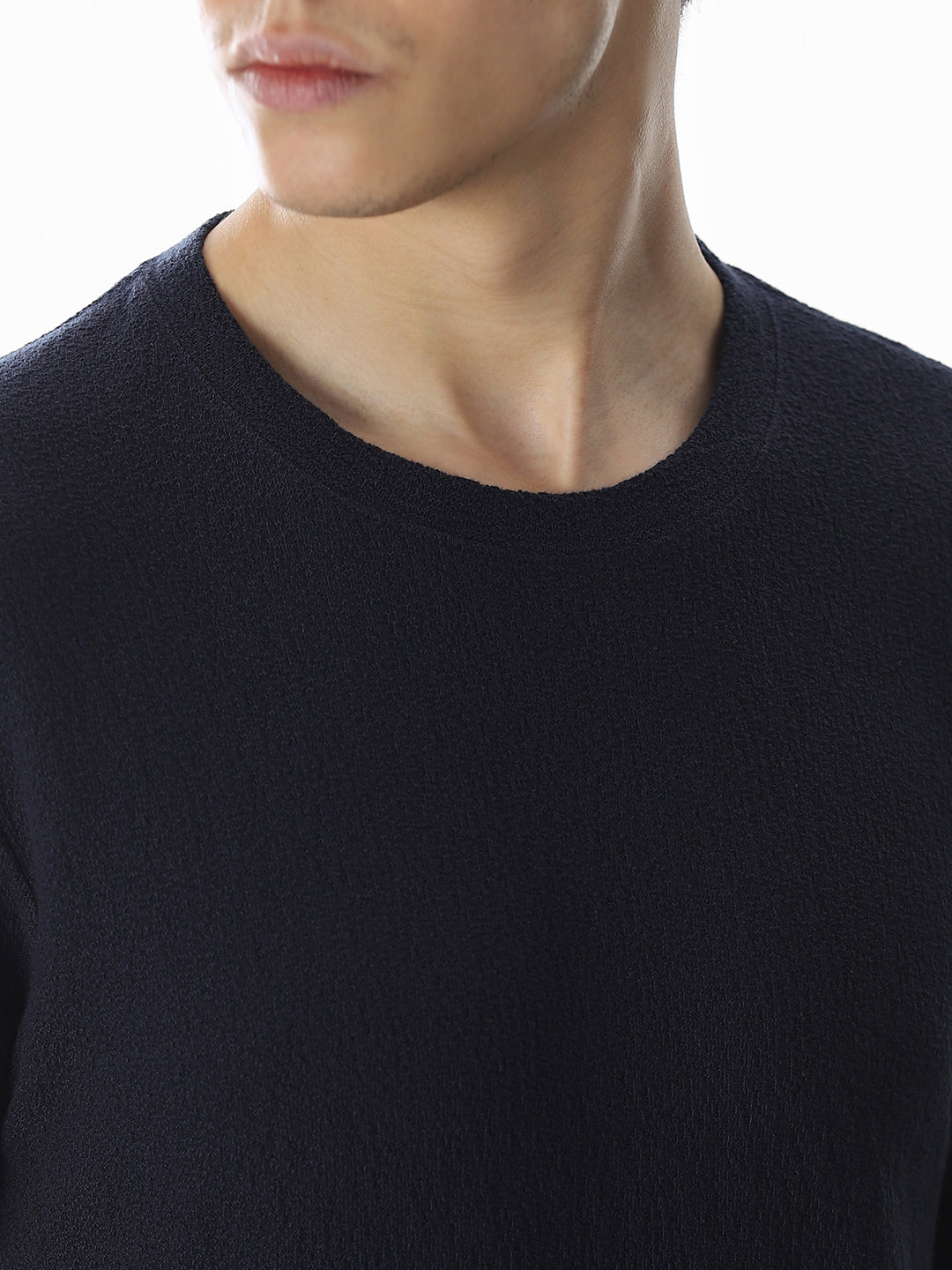 Navy Blue Cotton Crew Neck T-shirt