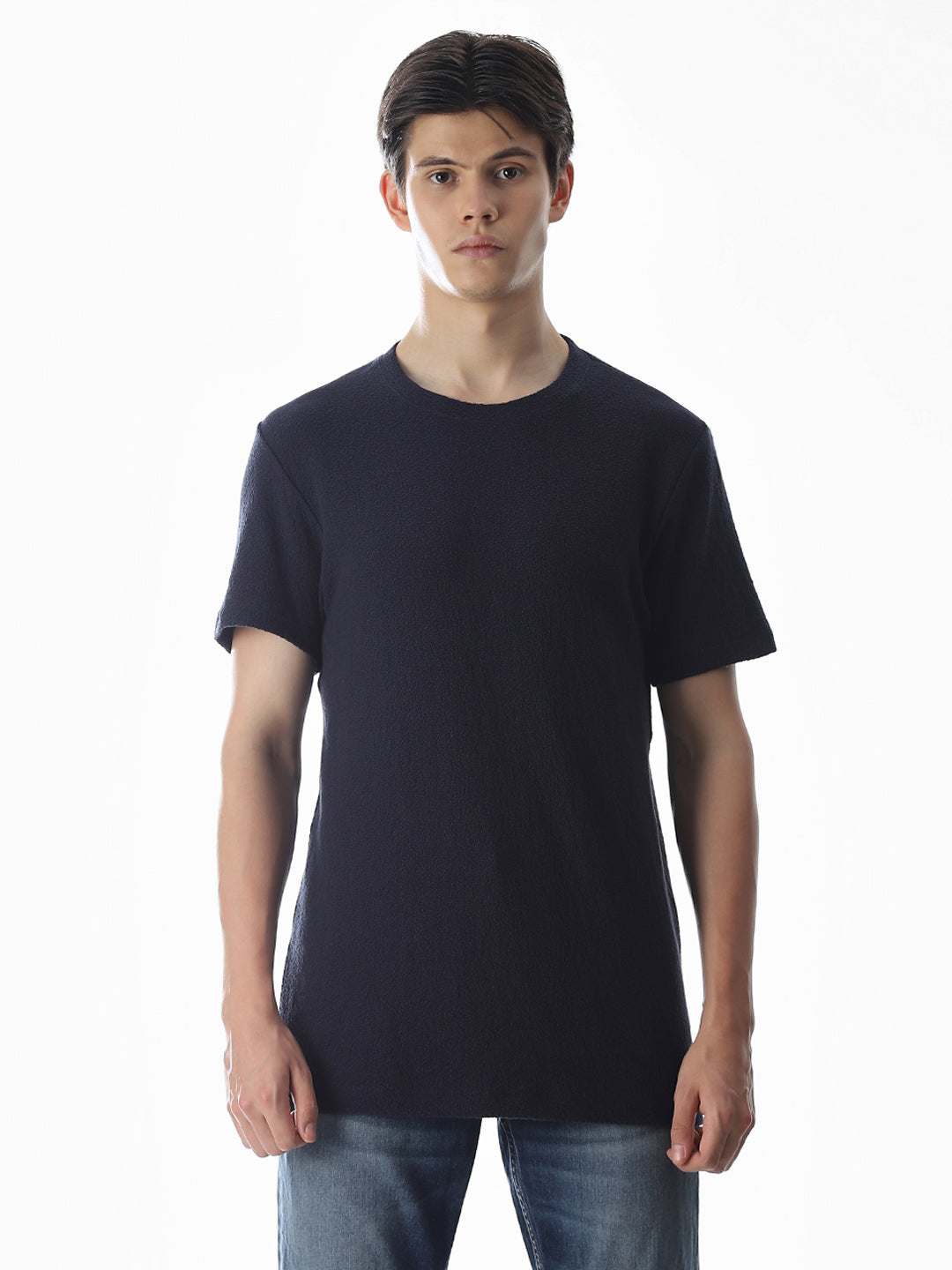 Navy Blue Cotton Crew Neck T-shirt