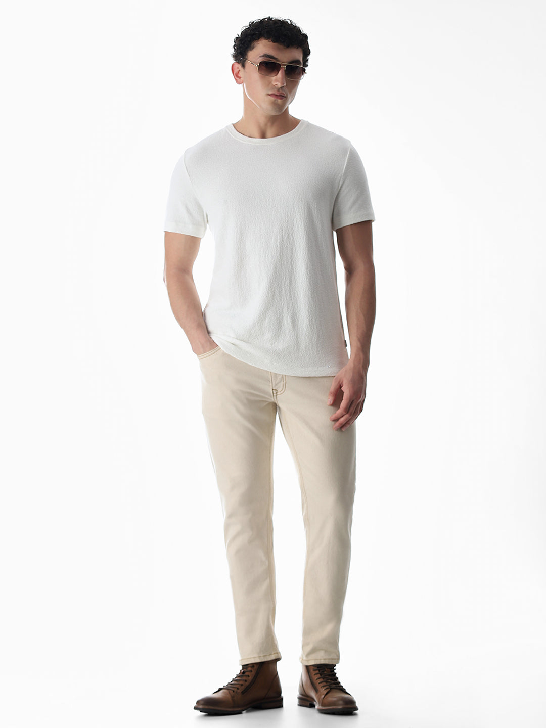 White Cotton Crew Neck T-shirt